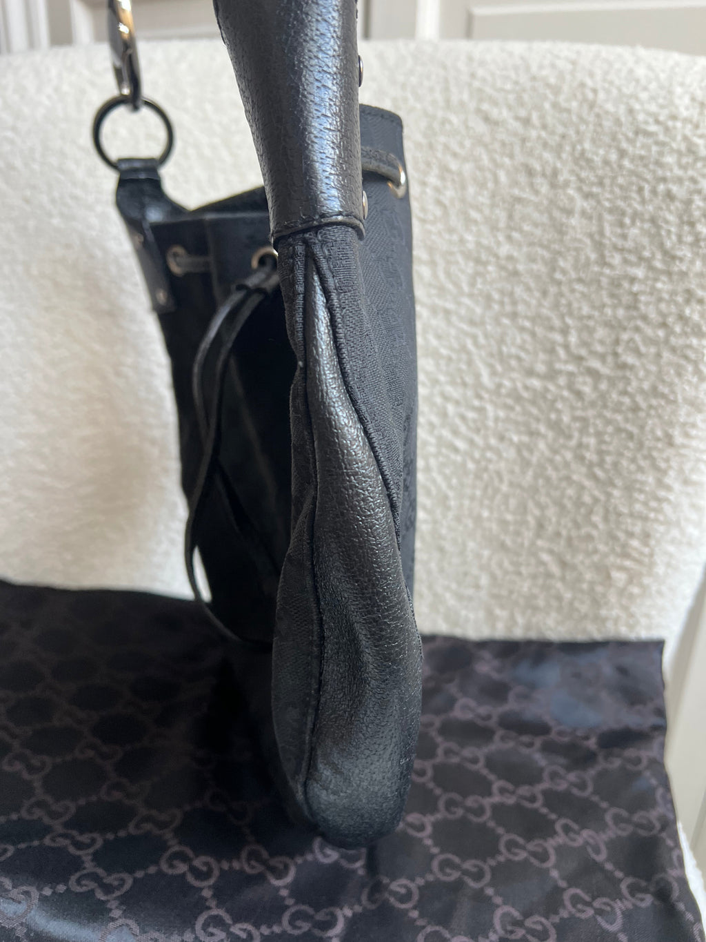 Gucci Black GG Canvas Drawstring Shoulder Bag