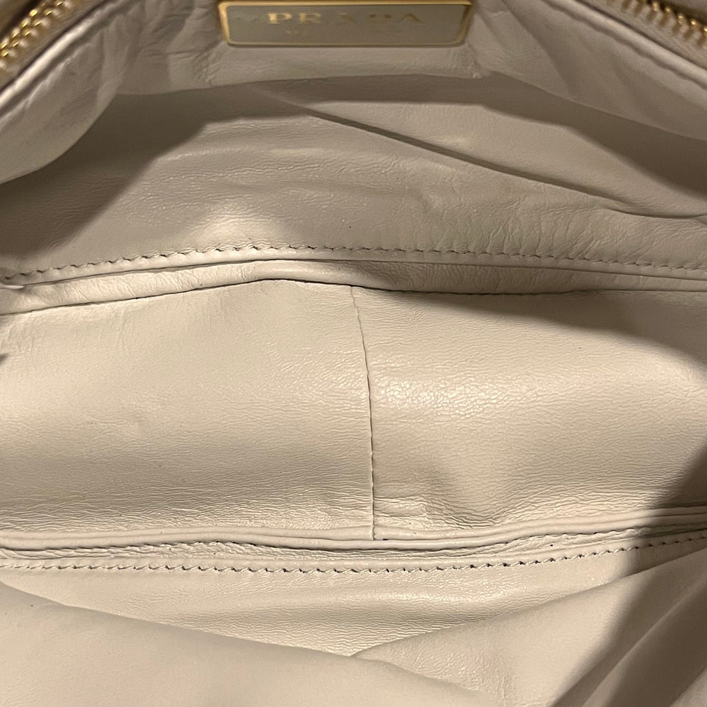PRADA System Flap Small White Nappa Patchwork Quilted Leather Shoulder Bag