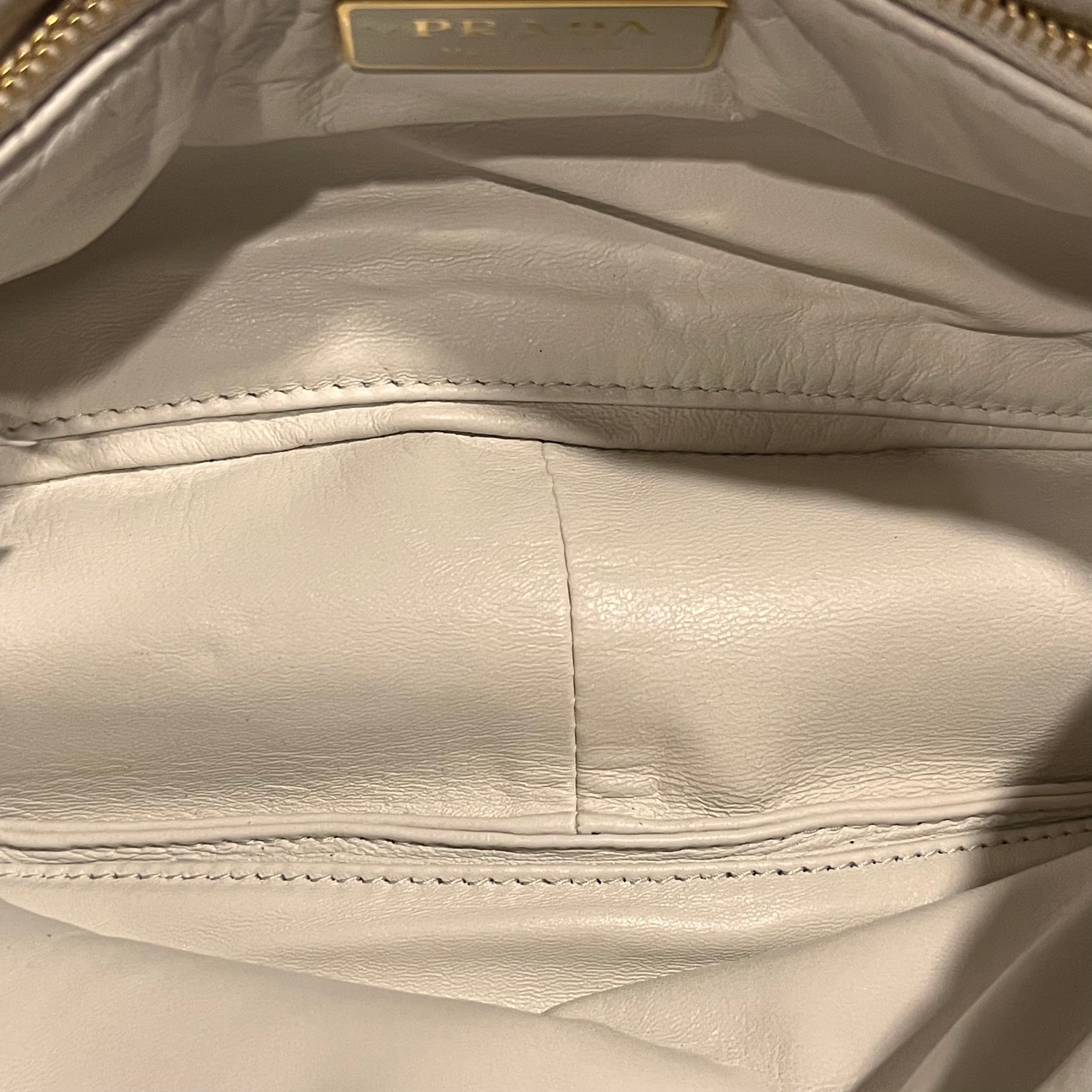 PRADA System Flap Small White Nappa Patchwork Quilted Leather Shoulder Bag