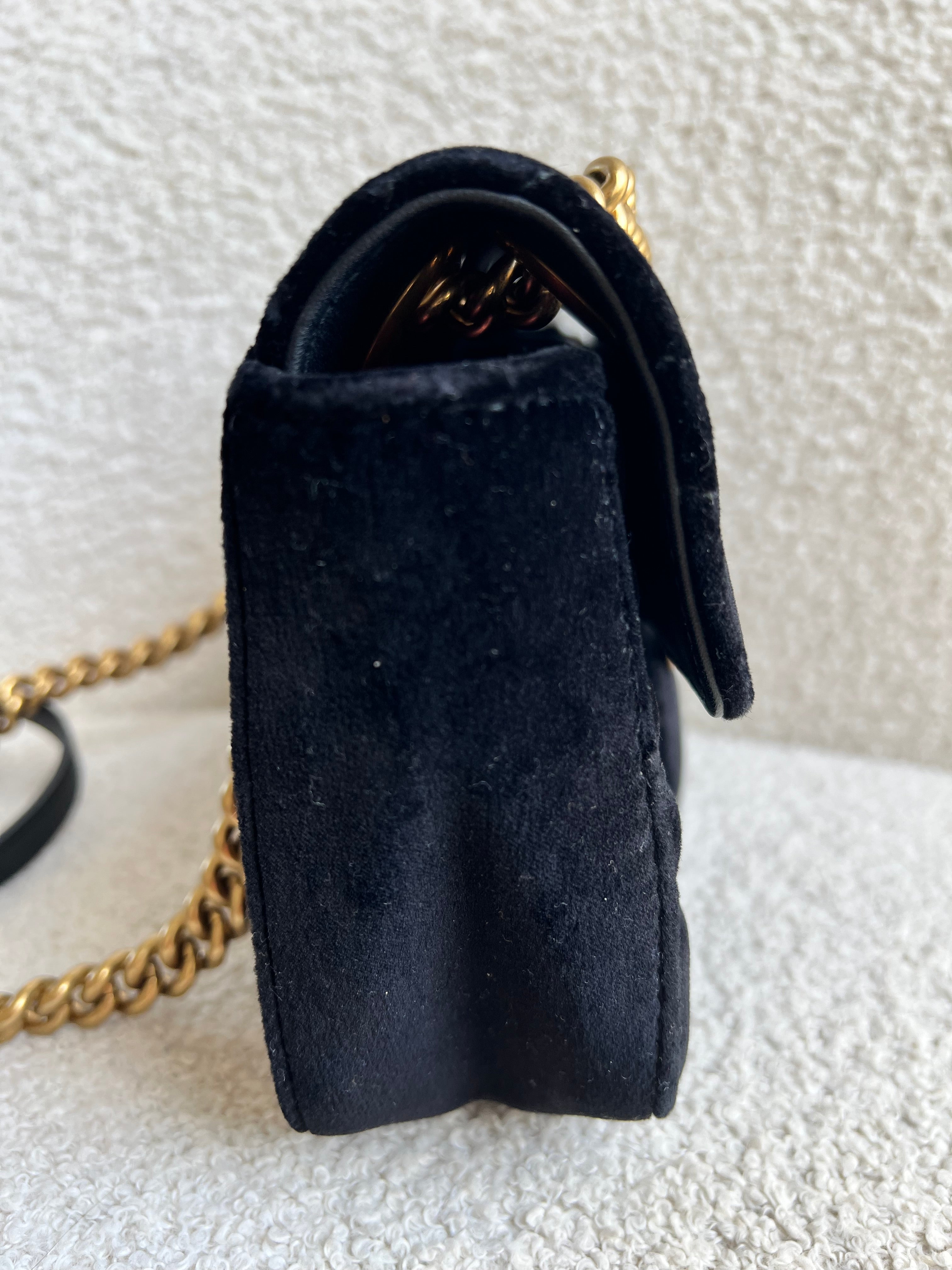 Gucci GG Black Velvet Marmont Mini Shoulder Bag (RRP £1395)