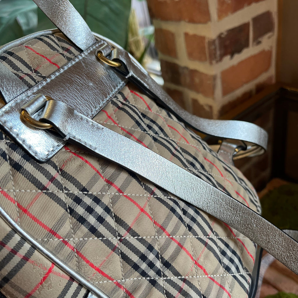 BURBERRY 1983 Knight Check Link Silver Smooth Calfskin Backpack
