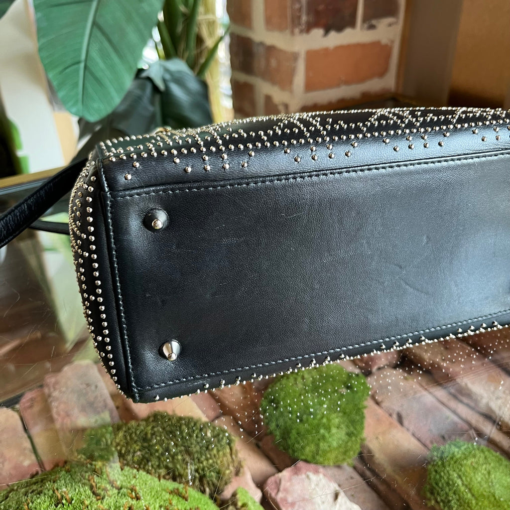 DIOR Lady Dior Black Studded Lambskin Leather Tote Bag
