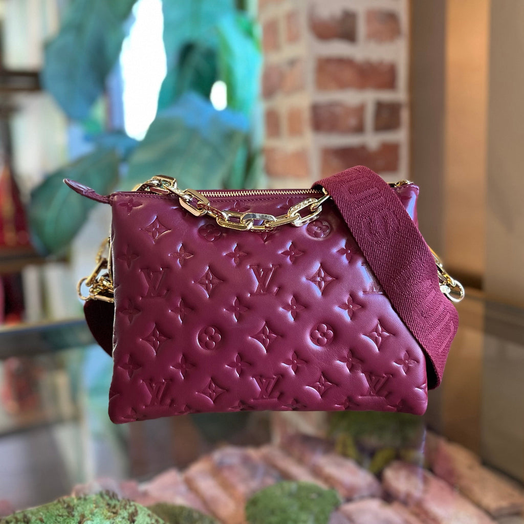 LOUIS VUITTON Coussin PM Wine Lambskin Embossed Monogram Shoulder Bag