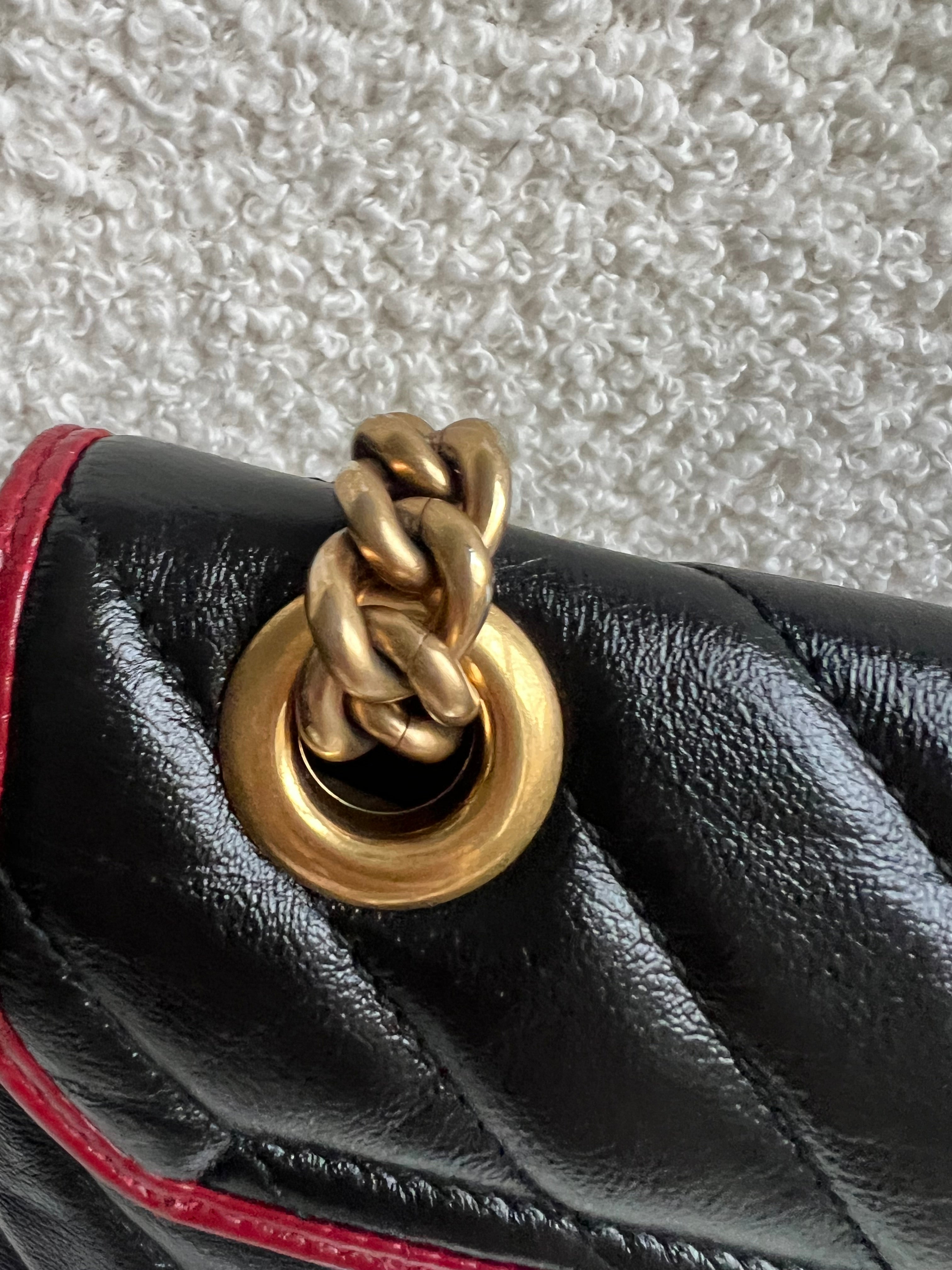 Gucci GG Black and Red Torchon Marmont Small Shoulder Bag