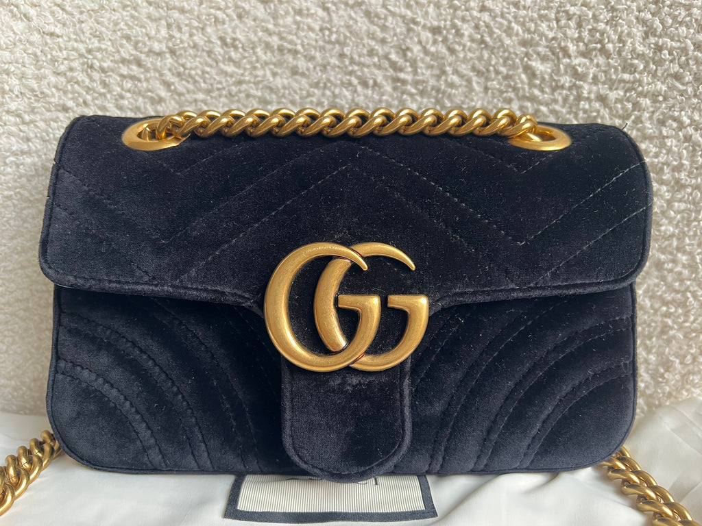 Gucci GG Black Velvet Marmont Mini Shoulder Bag (RRP £1395)