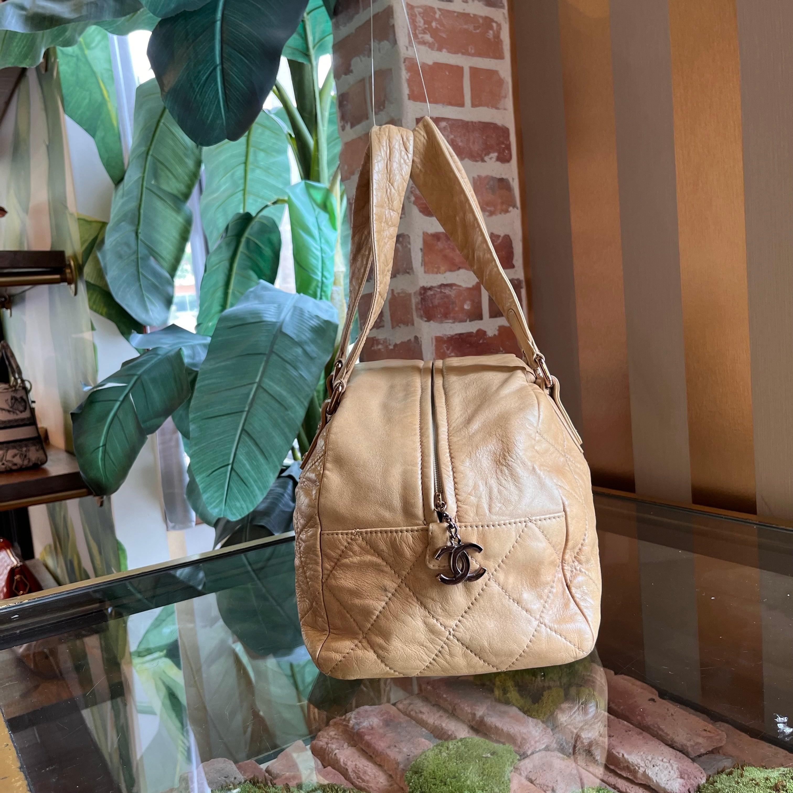 CHANEL Cloudy Bundle Beige Leather Bowler Bag
