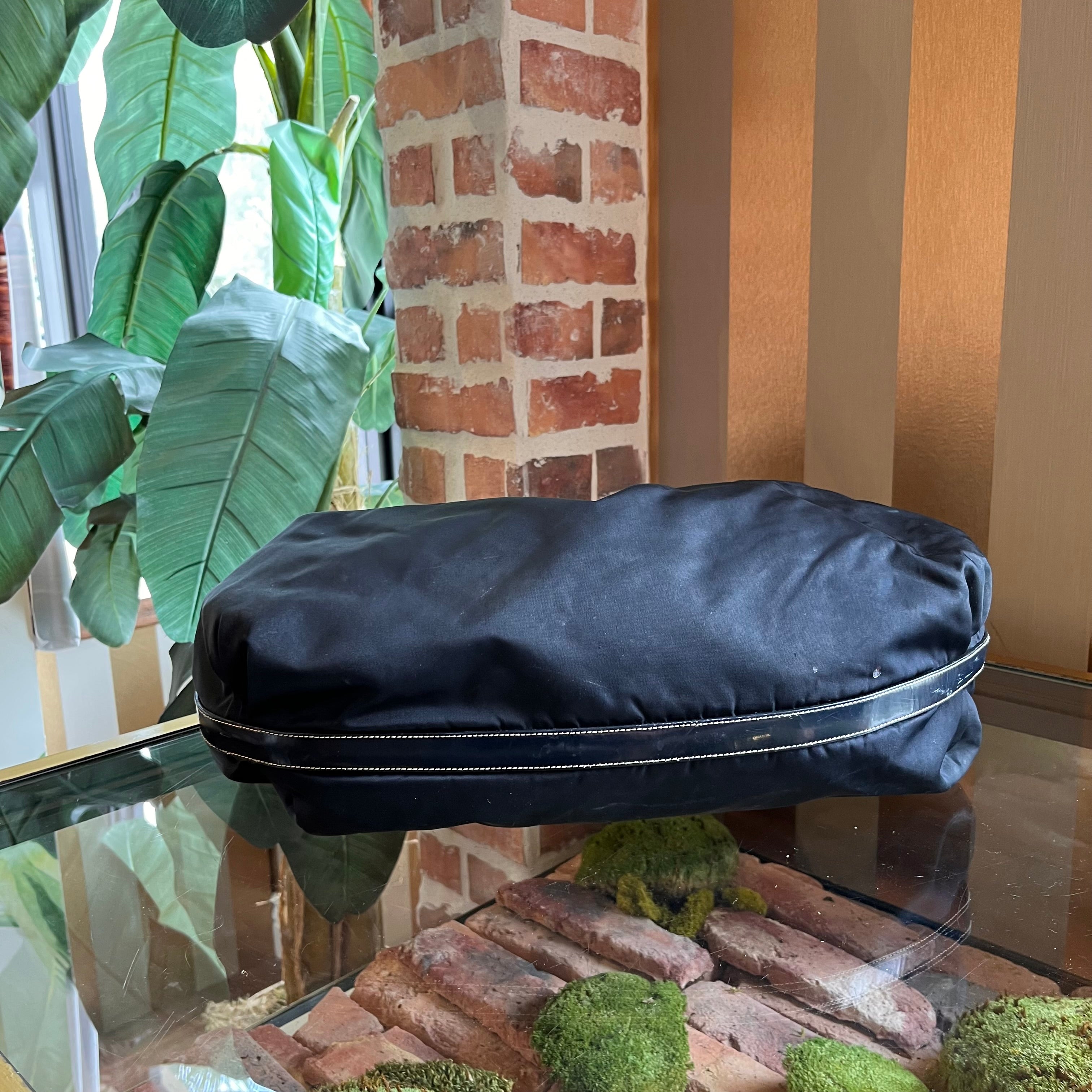 PRADA Navy Blue Nylon Embossed Leather Logo Hobo Bag