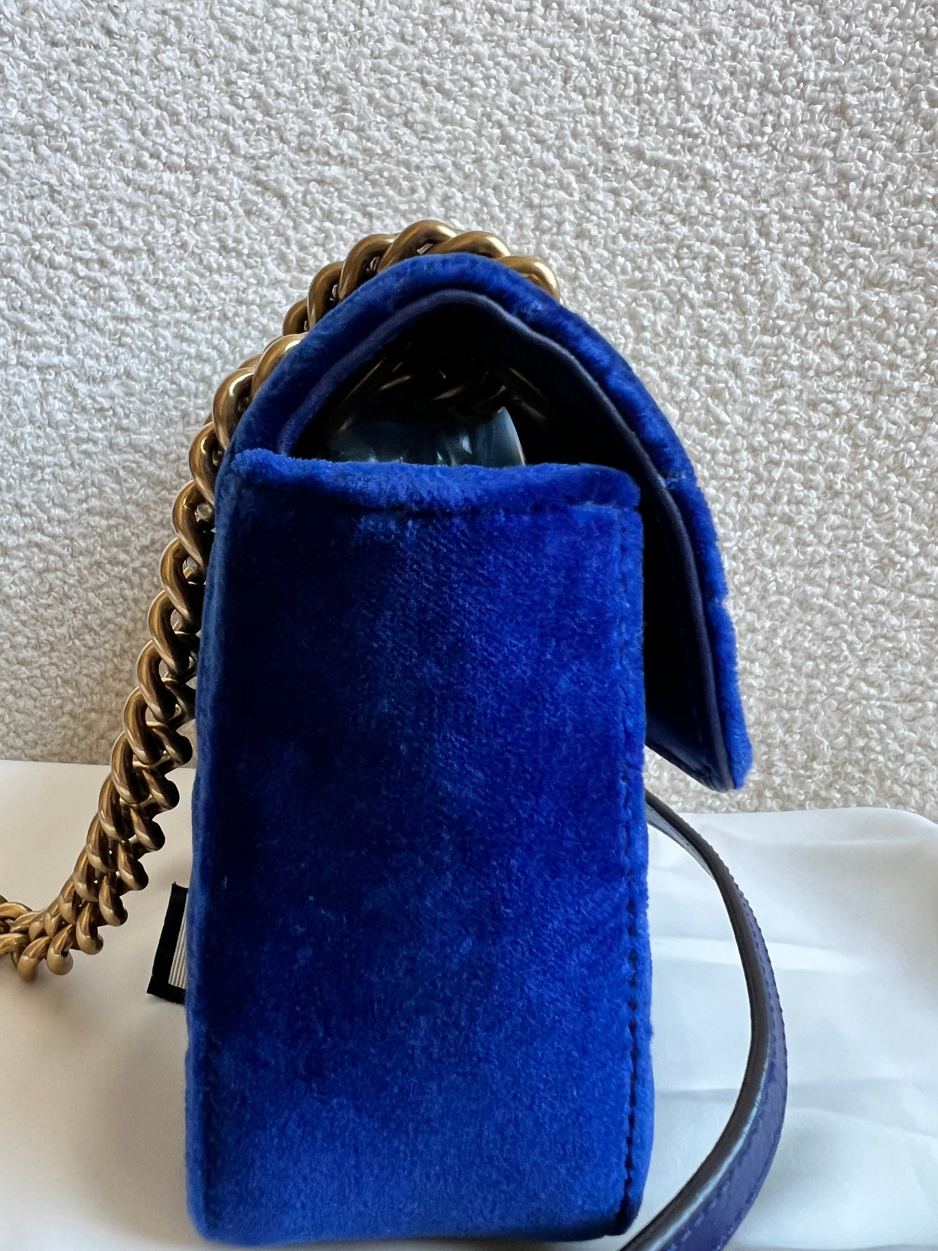 Gucci GG Blue Mini Velvet Marmont Mini Shoulder Bag