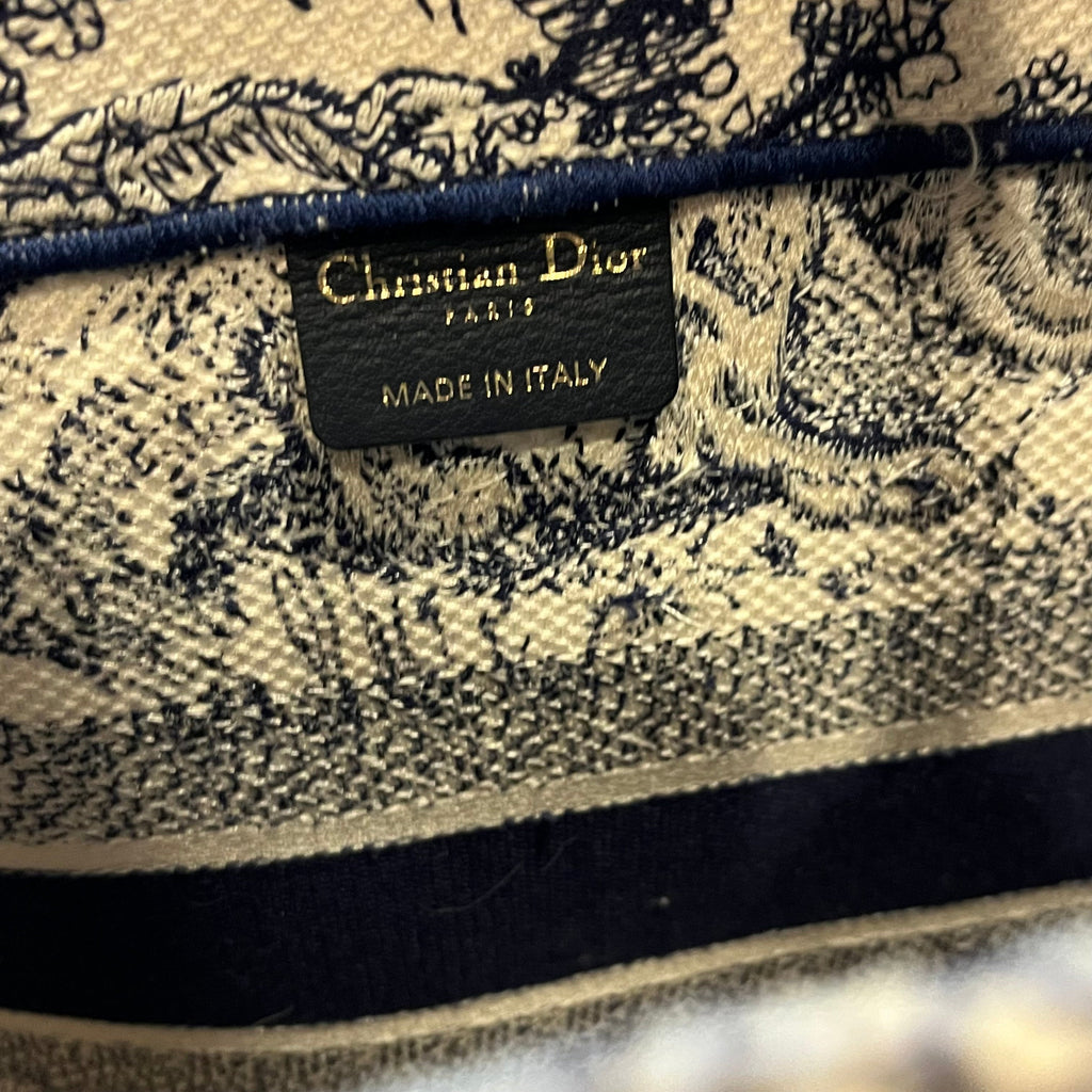 DIOR Medium Book Ecru and Blue Toile de Jouy Embroidered Tote