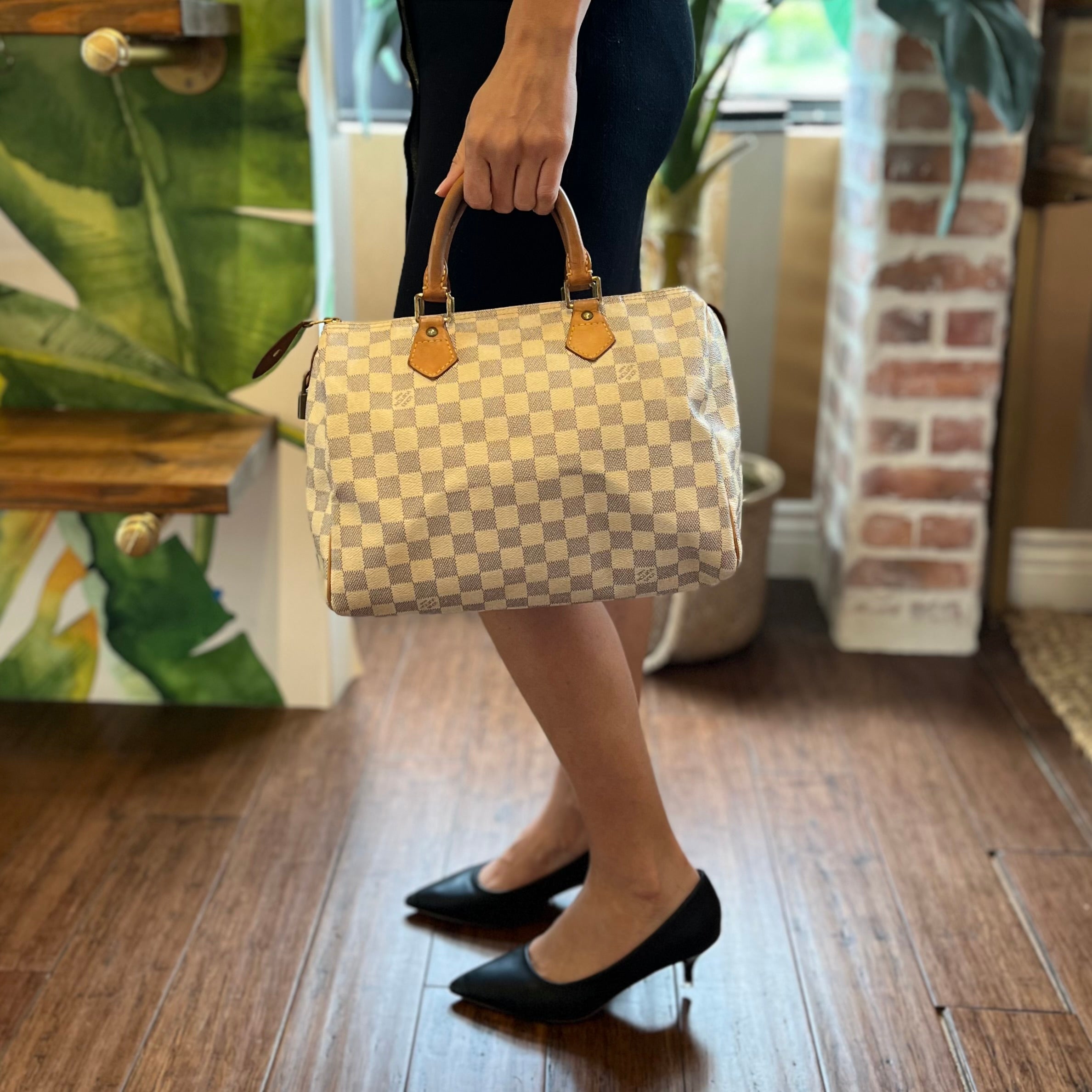 LOUIS VUITTON Speedy 30 Damier Azur Canvas Satchel