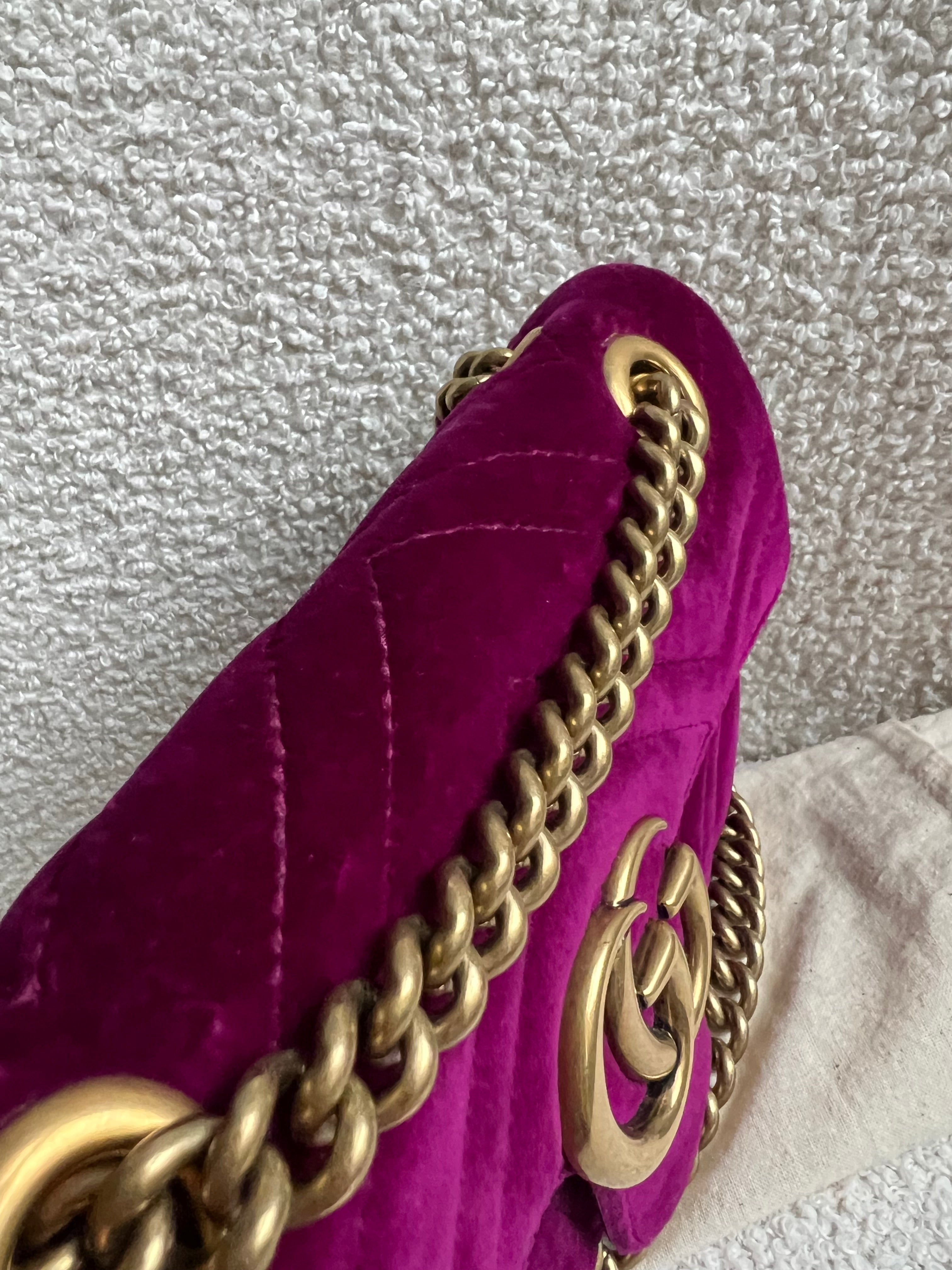 Gucci GG Mini Fuchsia Velvet Marmont Mini Shoulder Bag (RRP £1295)