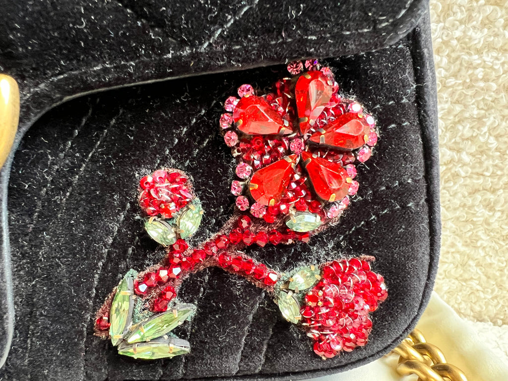 Gucci GG Black Velvet Embellished Marmont Mini Shoulder Bag