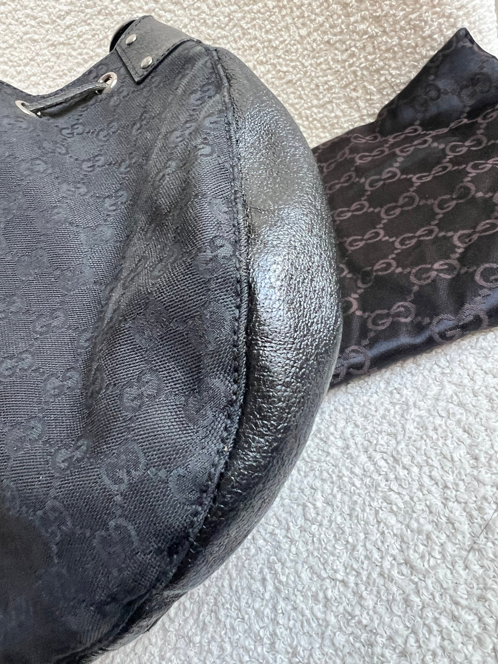 Gucci Black GG Canvas Drawstring Shoulder Bag