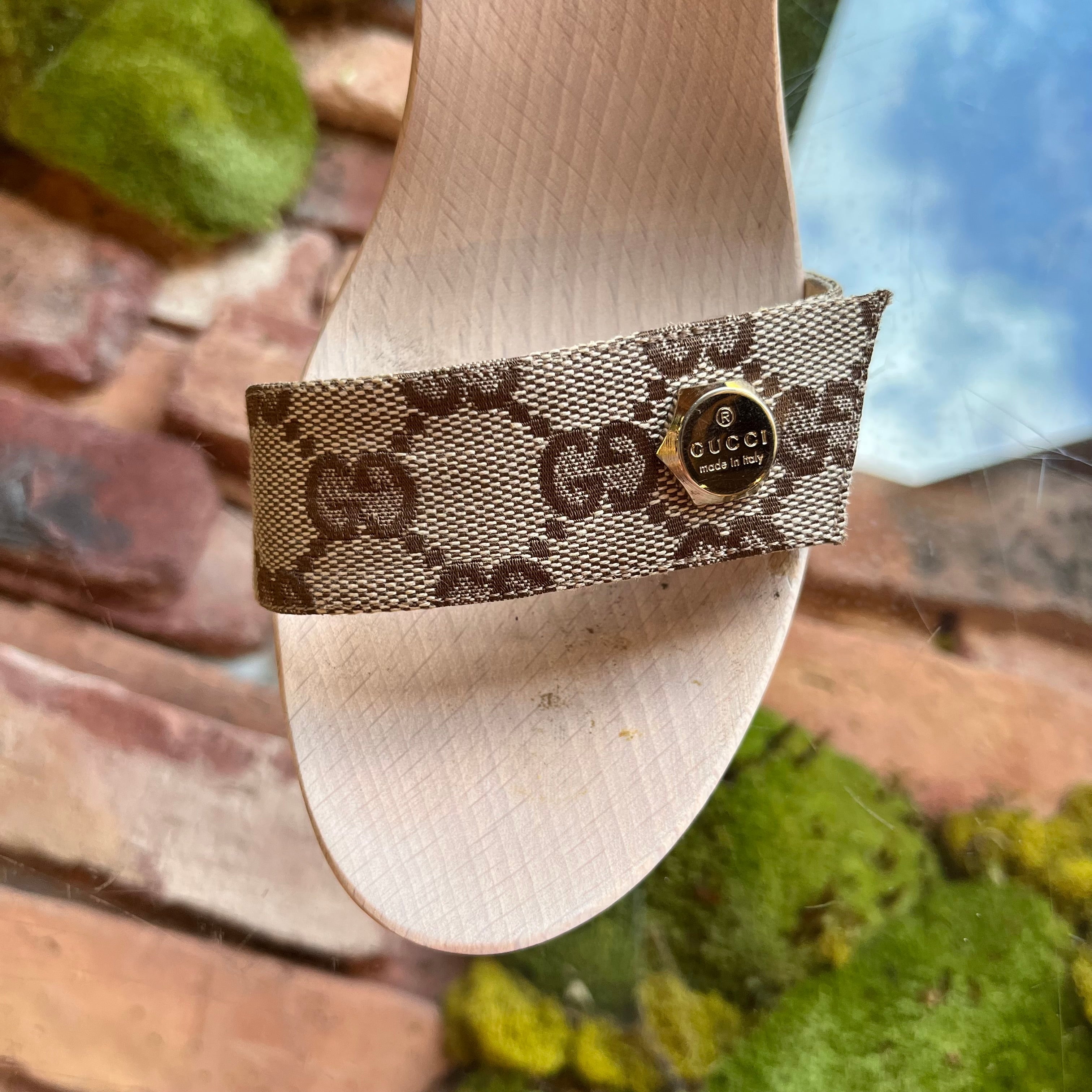 GUCCI GG Canvas Beige Guccissima Heels SZ 6.5