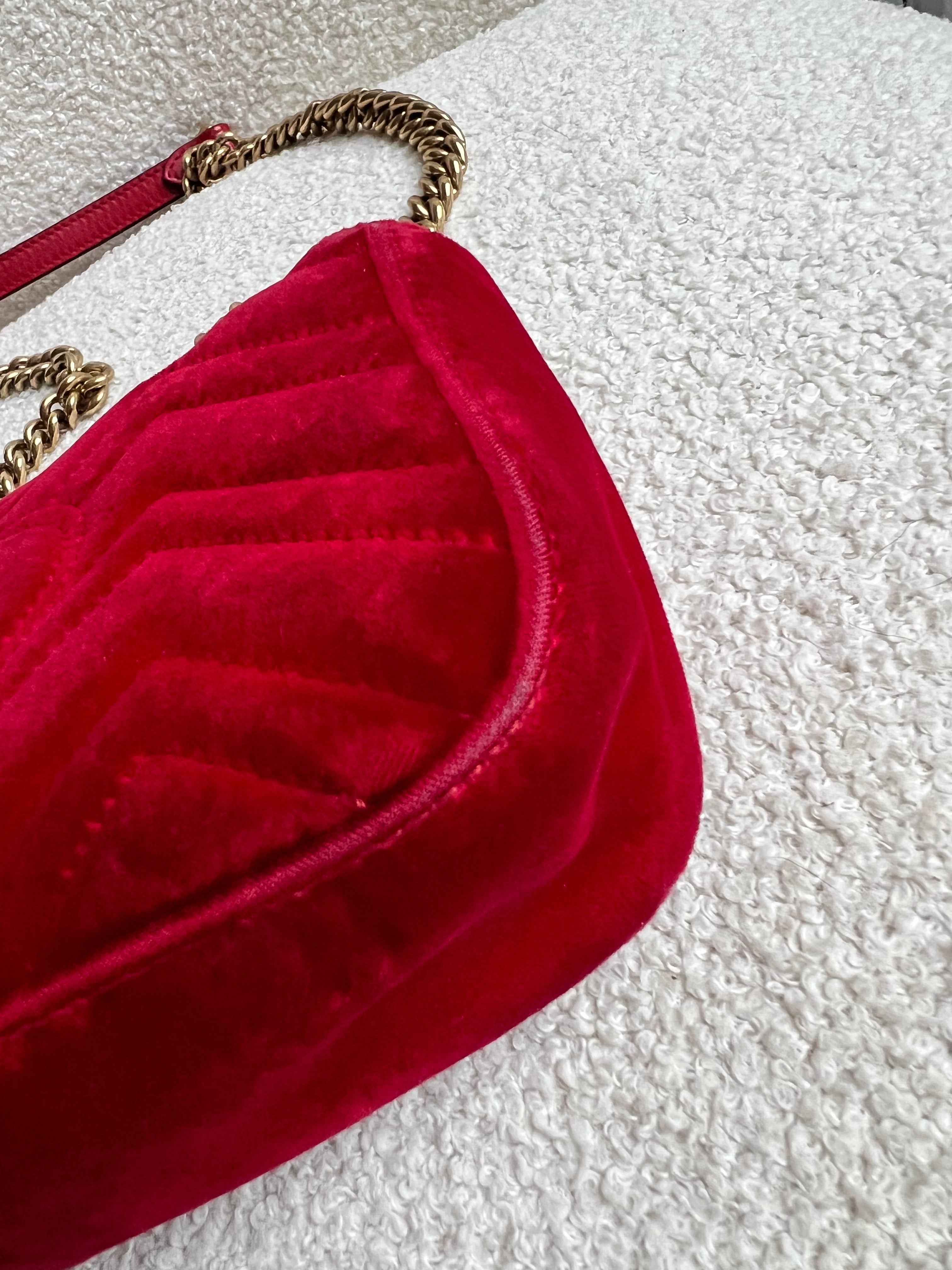 Gucci GG Mini Red Velvet Marmont Mini Shoulder Bag (RRP £1295)