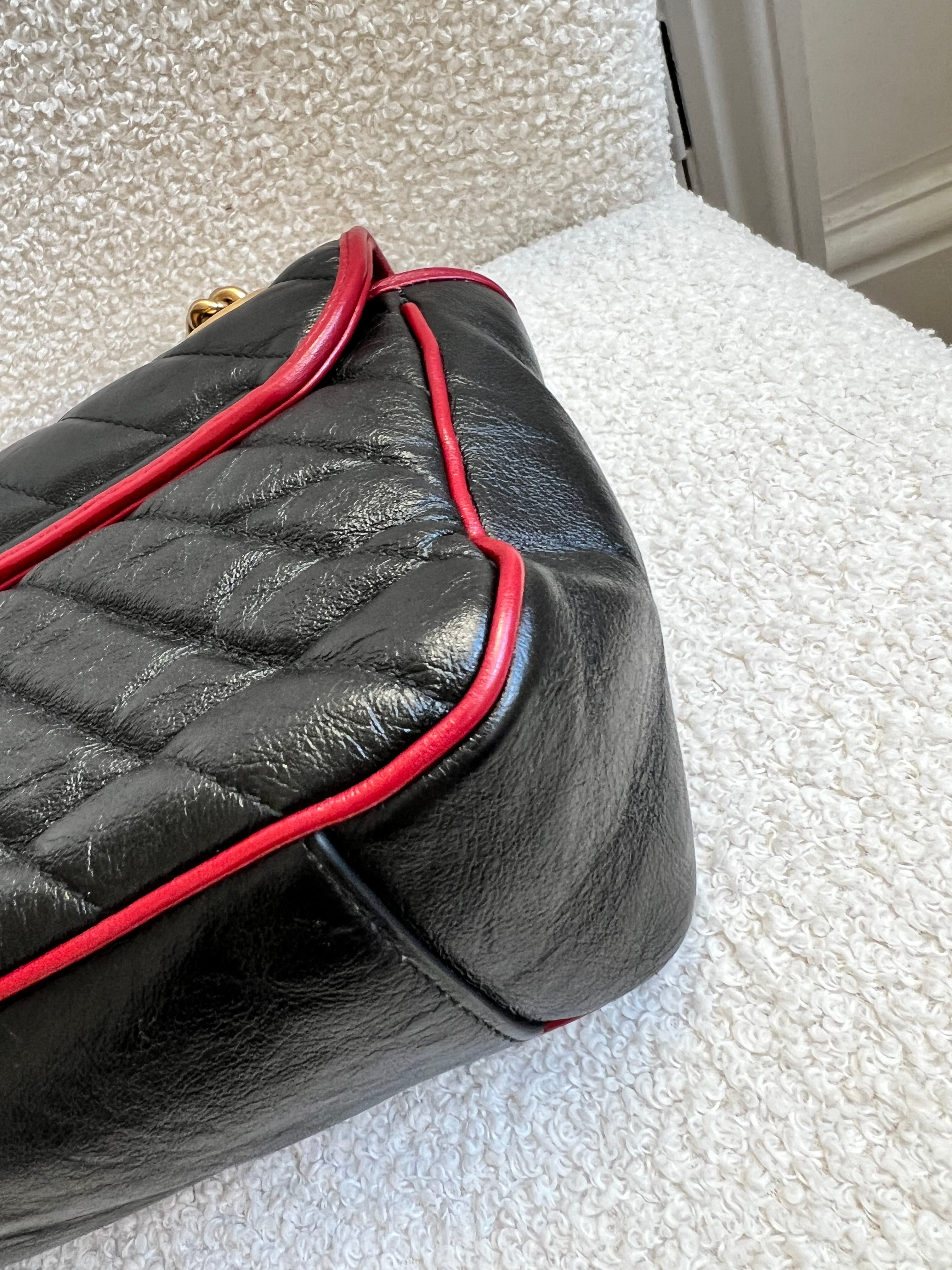 Gucci GG Black and Red Torchon Marmont Small Shoulder Bag