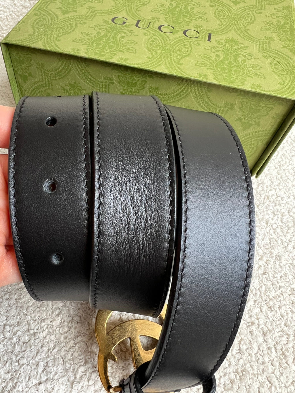 Gucci GG Marmont Black Leather Belt with Gold Buckle (RRP £395)