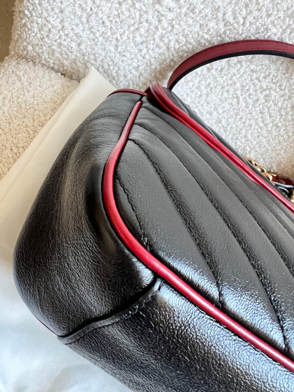 Gucci GG Black and Red Torchon Marmont Small Shoulder Bag