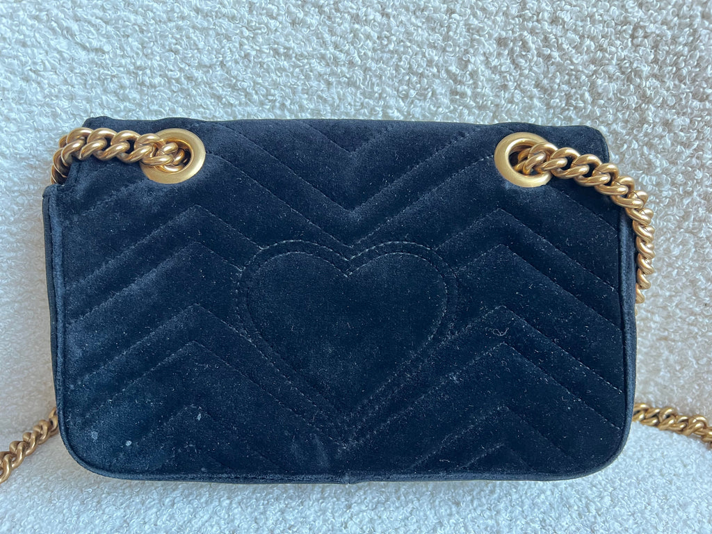 Gucci GG Black Velvet Marmont Mini Shoulder Bag (RRP £1395)