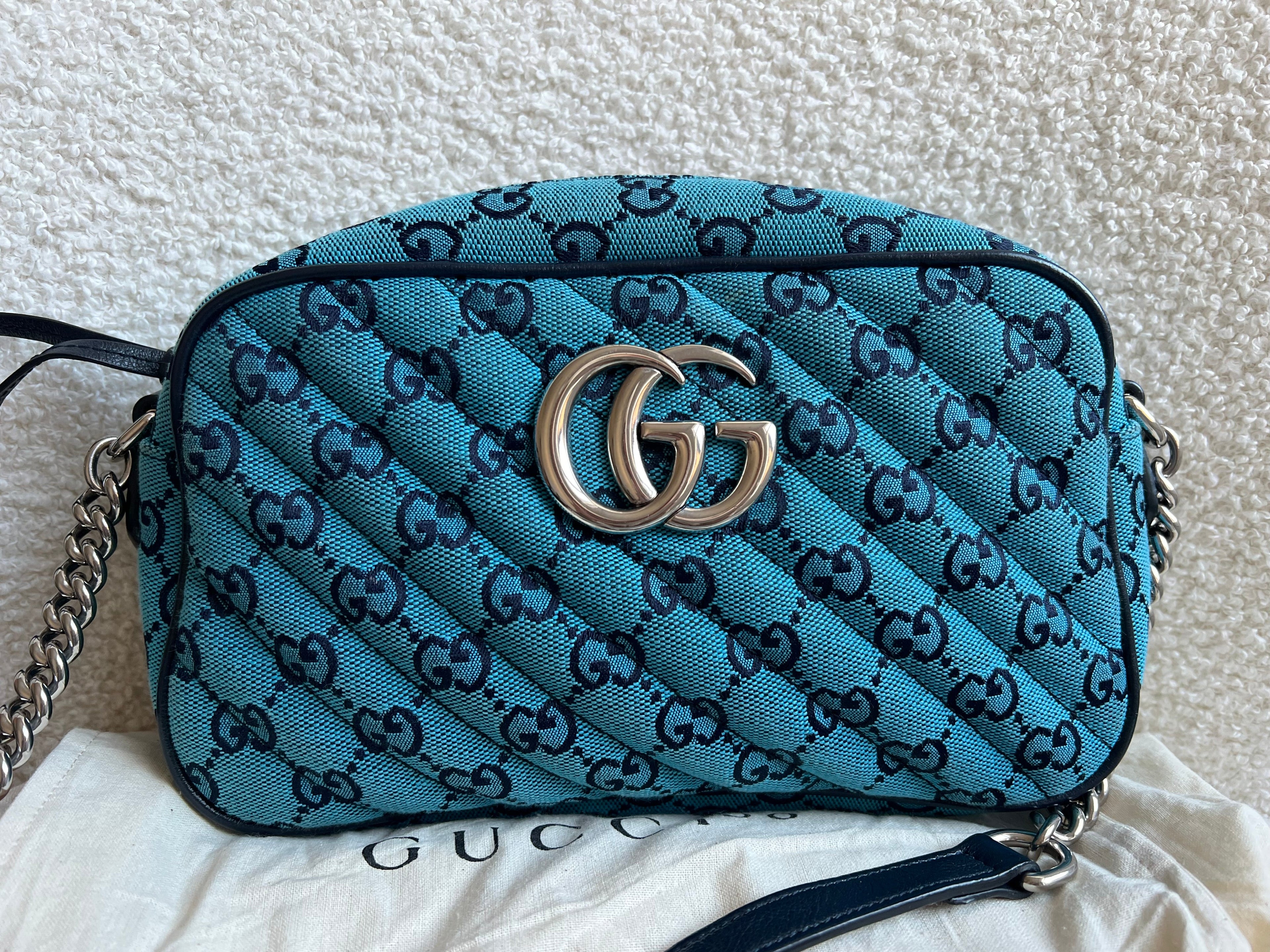Gucci GG Marmont Blue Canvas Small Shoulder Bag (RRP £1050)