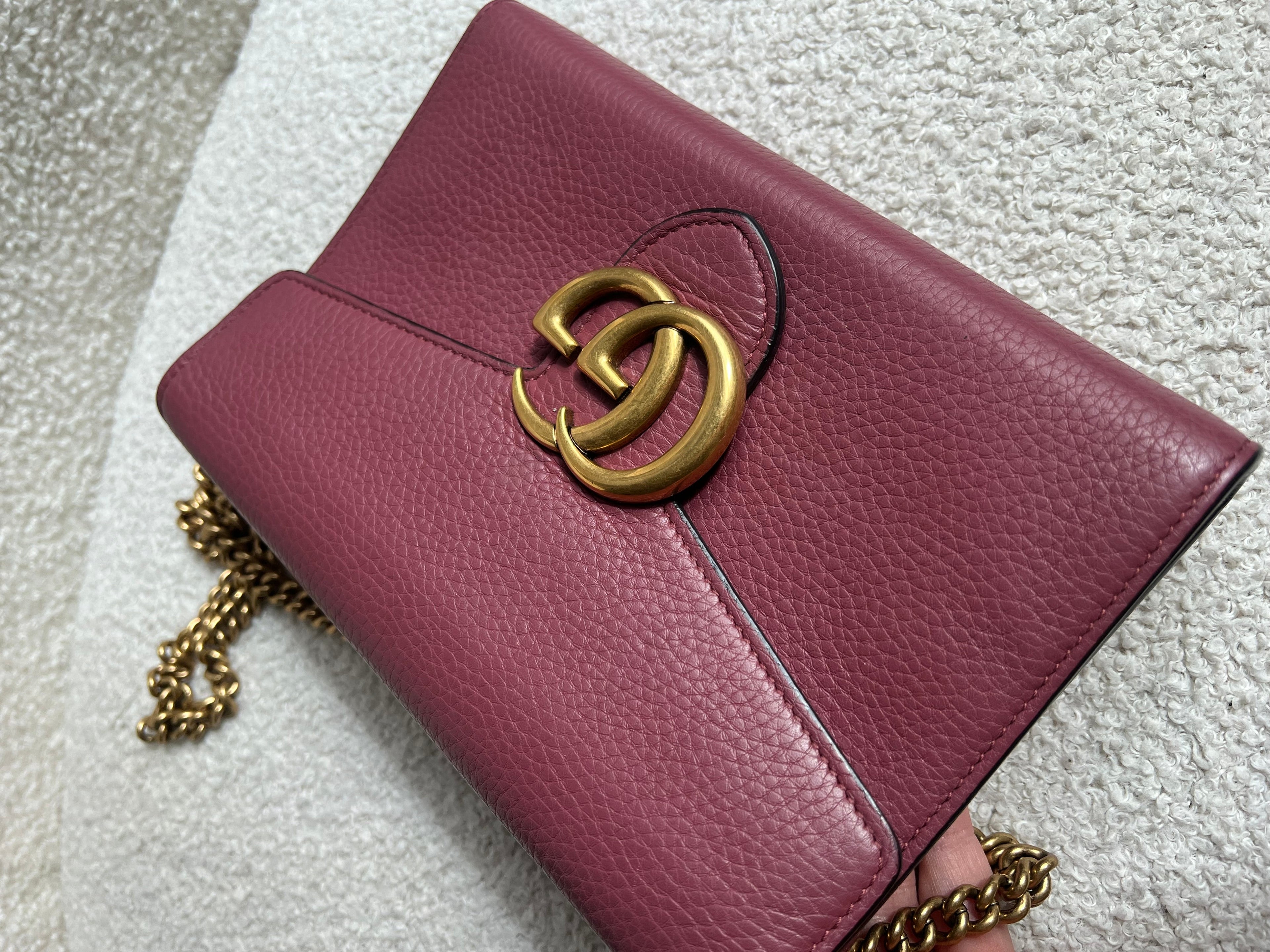 Gucci Rose Pink GG Marmont Chain Wallet (RRP £1195)