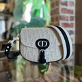 DIOR Bobby Medium White Blue Calfskin Perforated Shoulder Bag