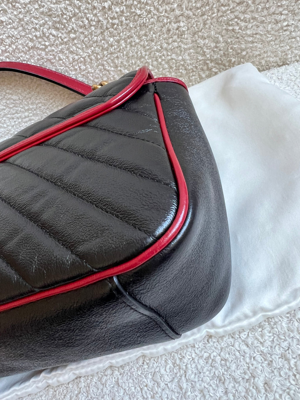 Gucci GG Black and Red Torchon Marmont Small Shoulder Bag