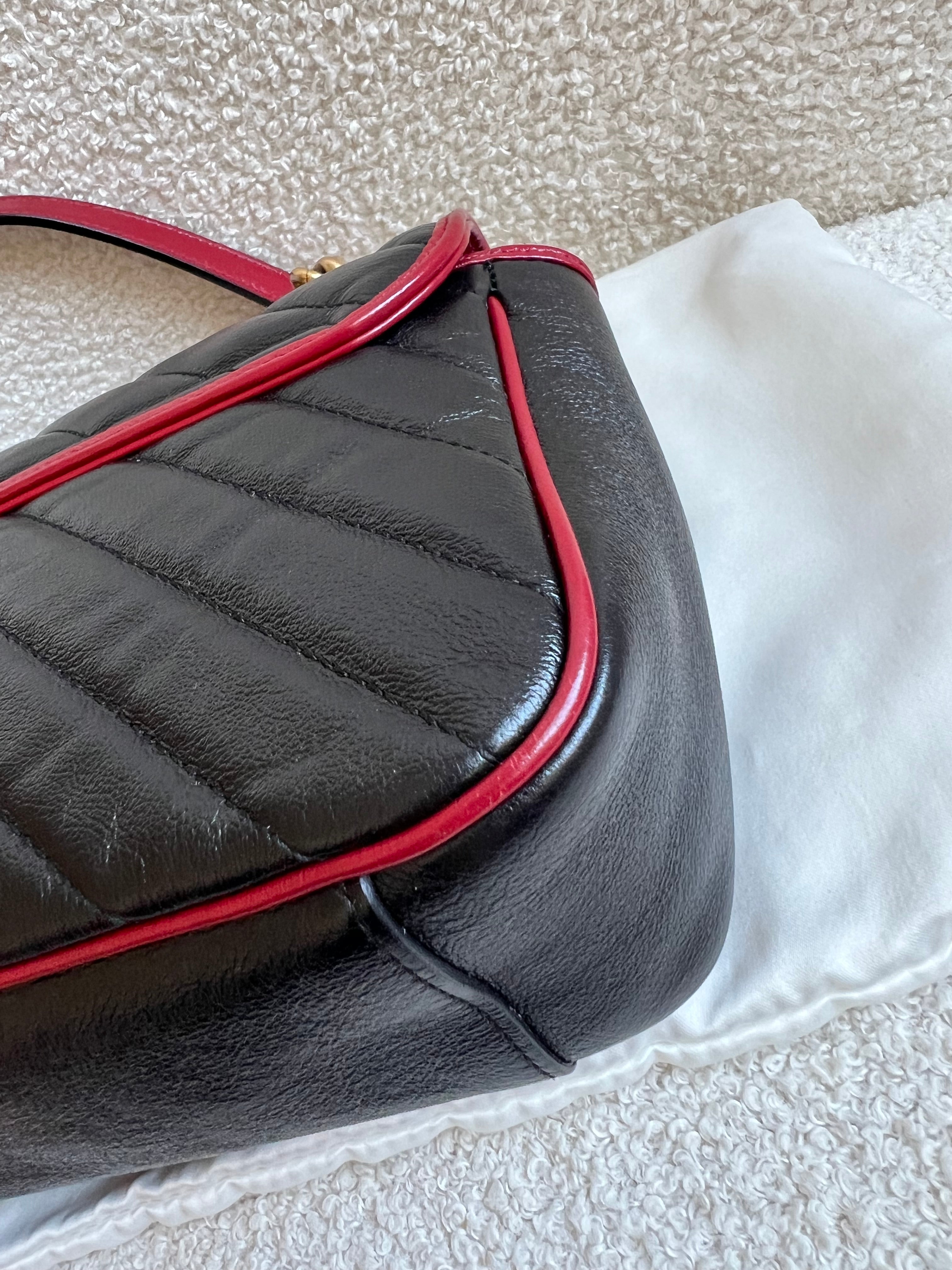 Gucci GG Black and Red Torchon Marmont Small Shoulder Bag
