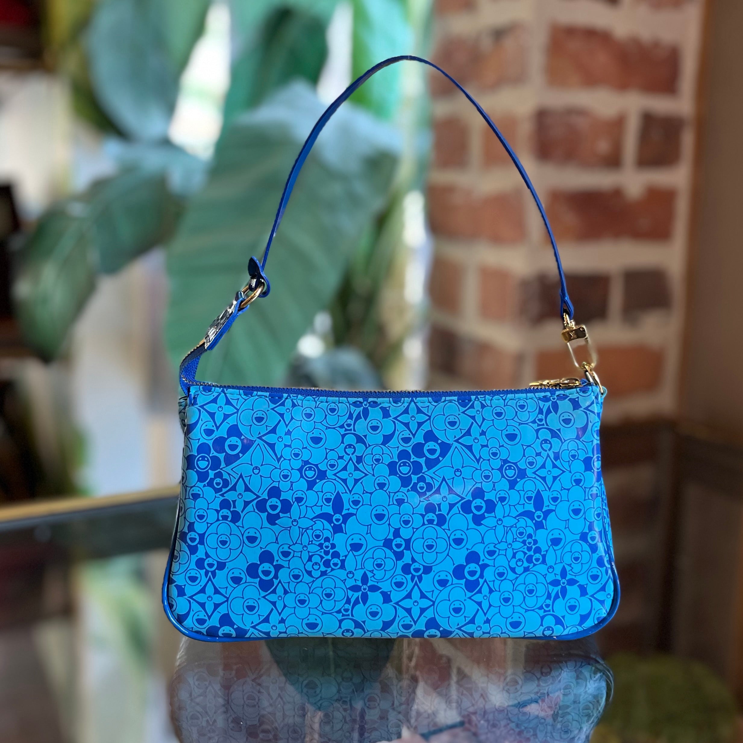 LOUIS VUITTON Pochette Accessories Limited Edition Blue Leather Cosmic Blossom Shoulder Bag