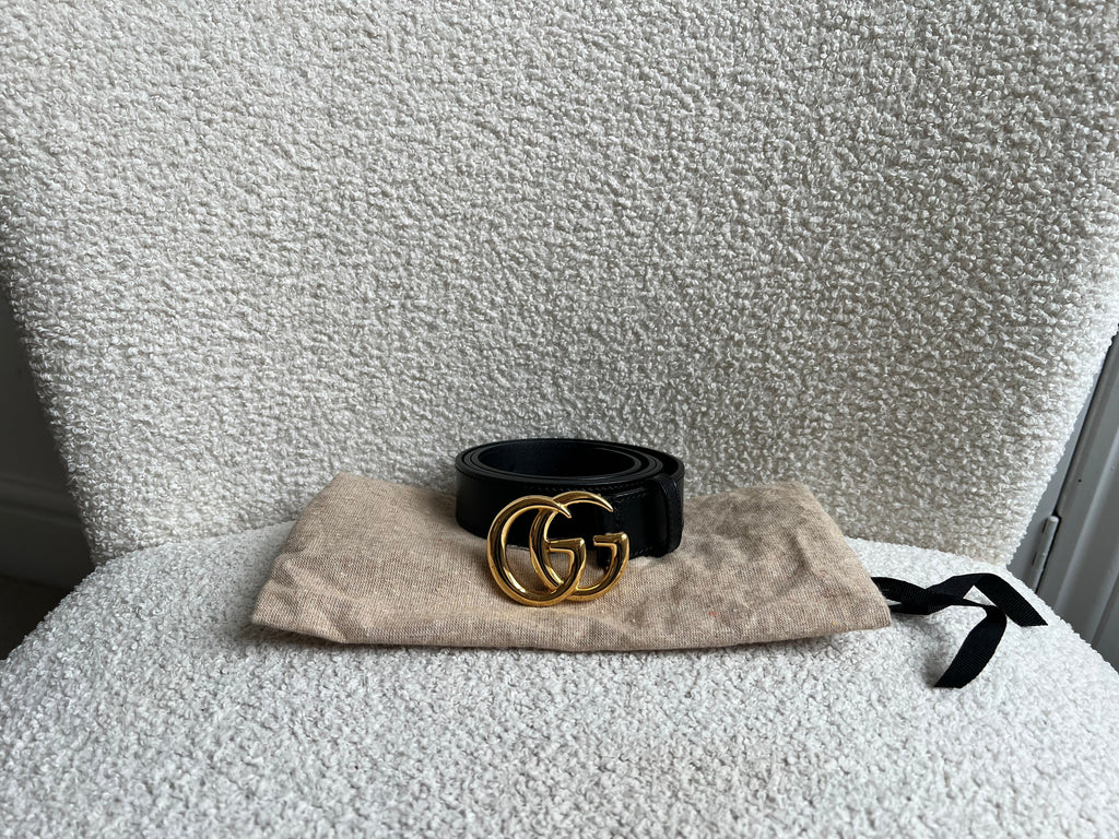 Gucci GG Marmont Black Leather Belt with Gold Buckle (RRP £395)