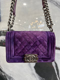 CHANEL VELVET QUILTED MINI BOY FLAP BAG IN PURPLE-HS