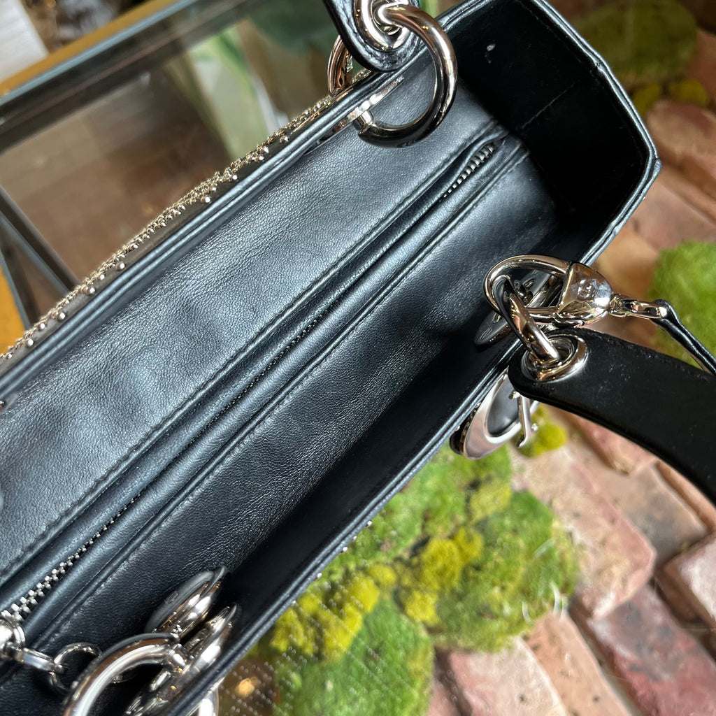 DIOR Lady Dior Black Studded Lambskin Leather Tote Bag