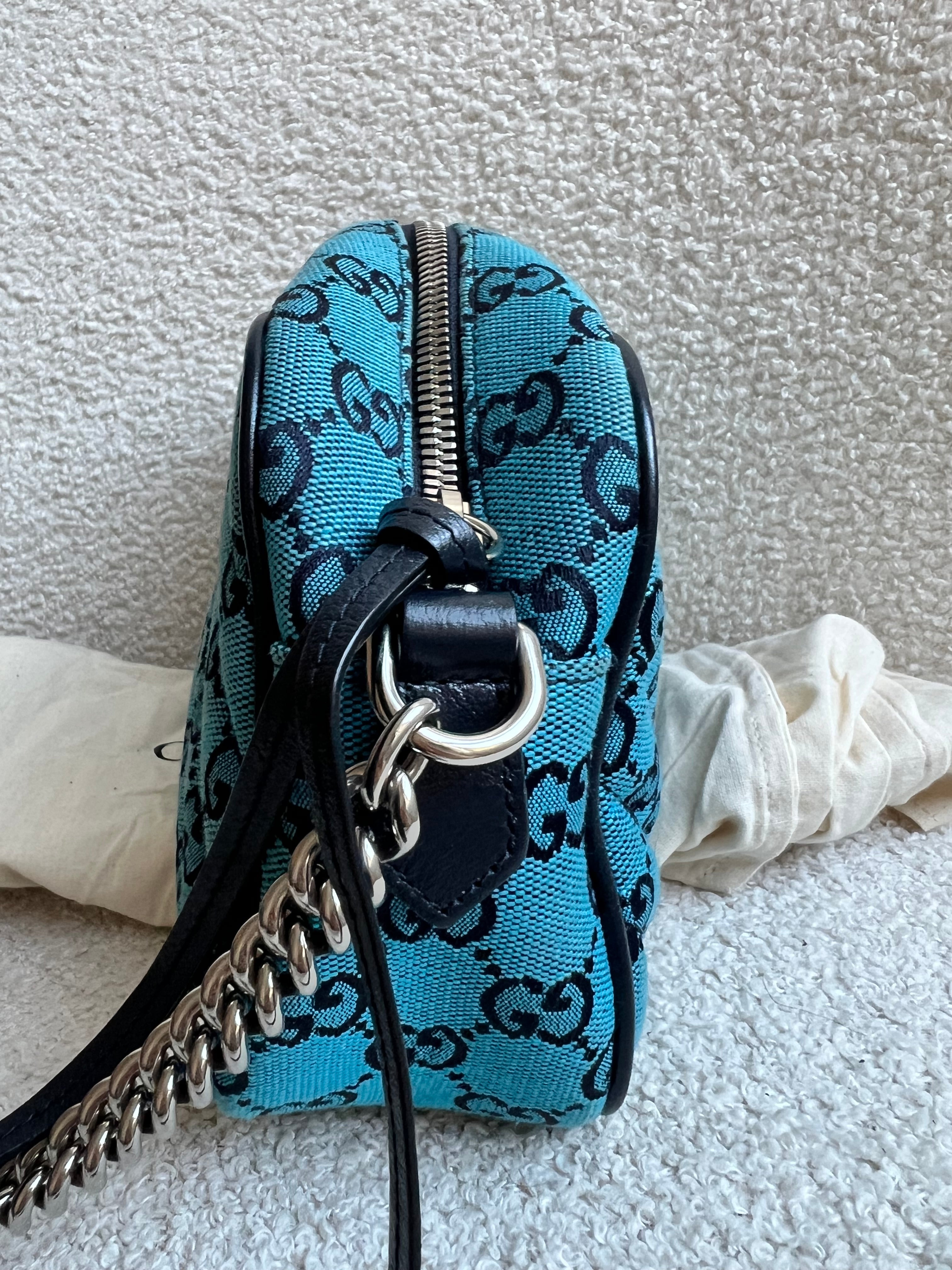 Gucci GG Marmont Blue Canvas Small Shoulder Bag (RRP £1050)