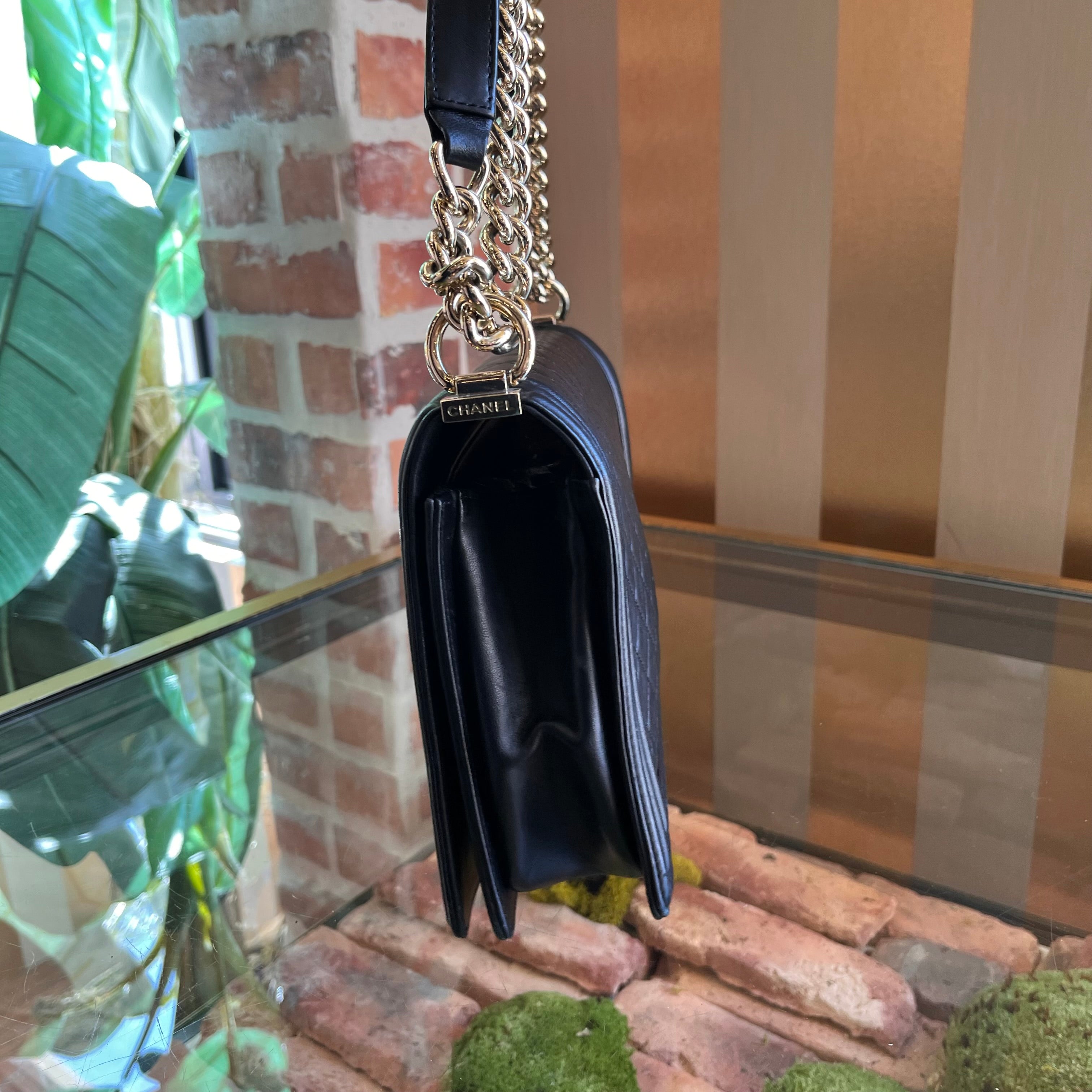 CHANEL Boy New Medium Black Lambskin Shoulder Bag
