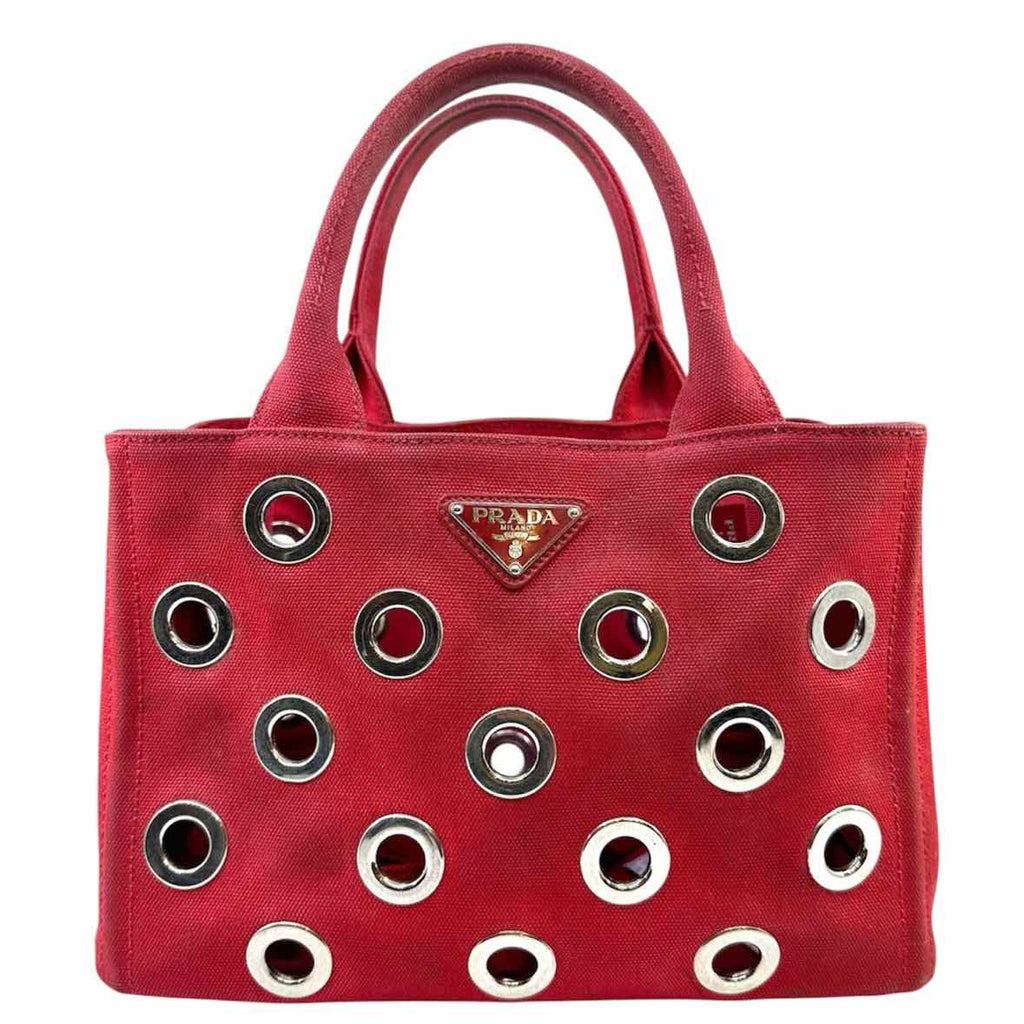 PRADA Red Canvas Eyelet Handbag