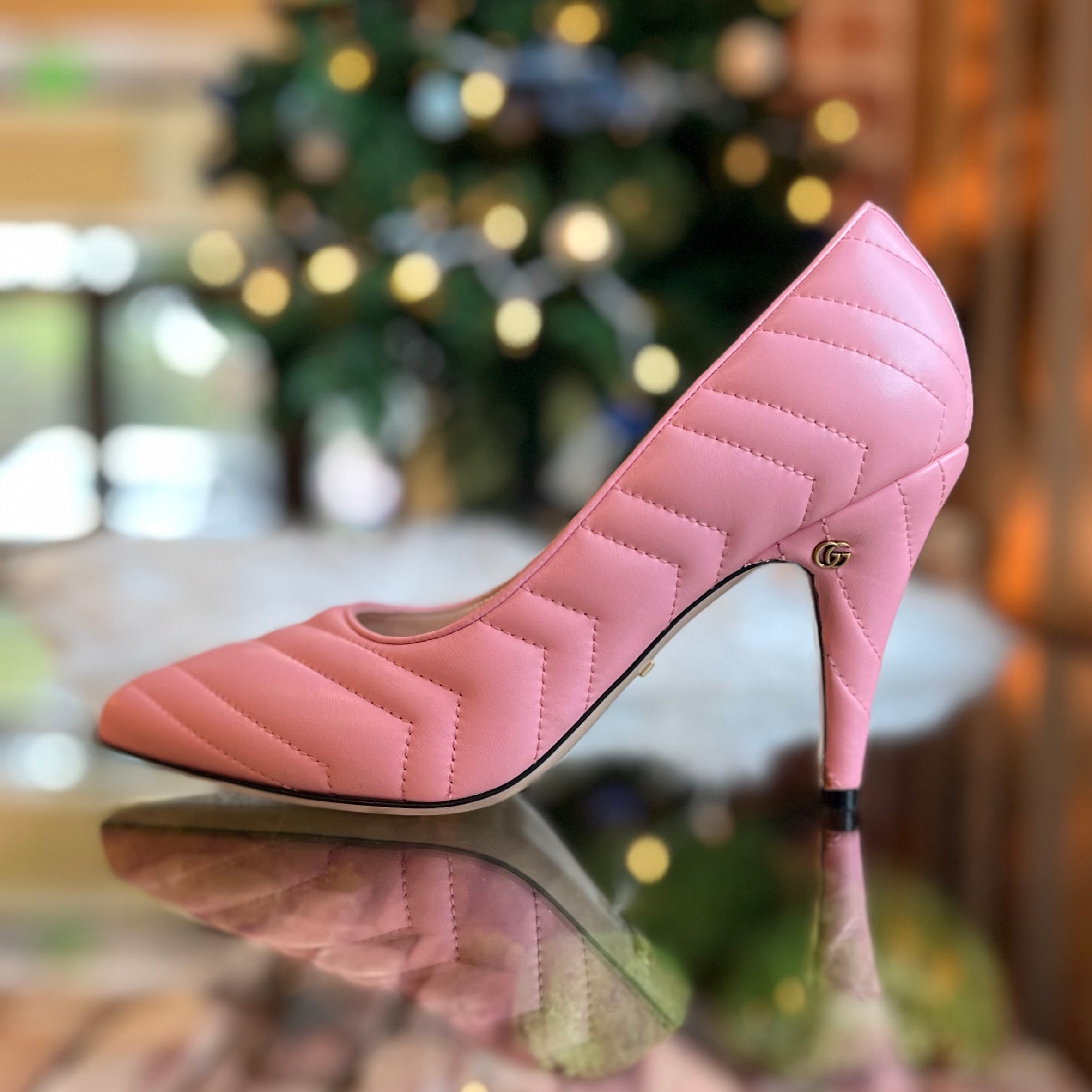 GUCCI Charlotte Pink Chevron Pumps Heels Sz 39.5(39.5US)
