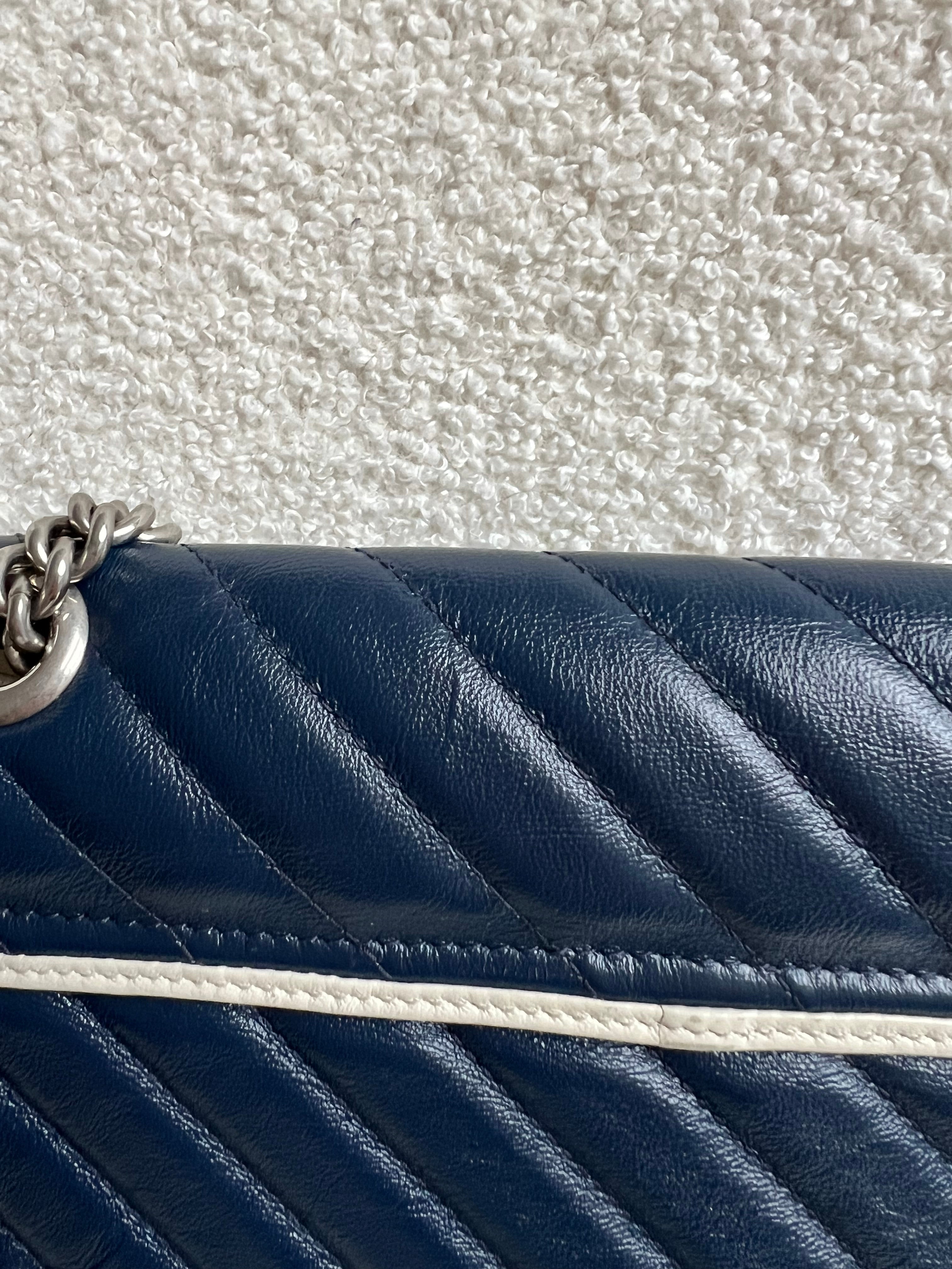 Gucci GG Navy and White Torchon Marmont Small Shoulder Bag