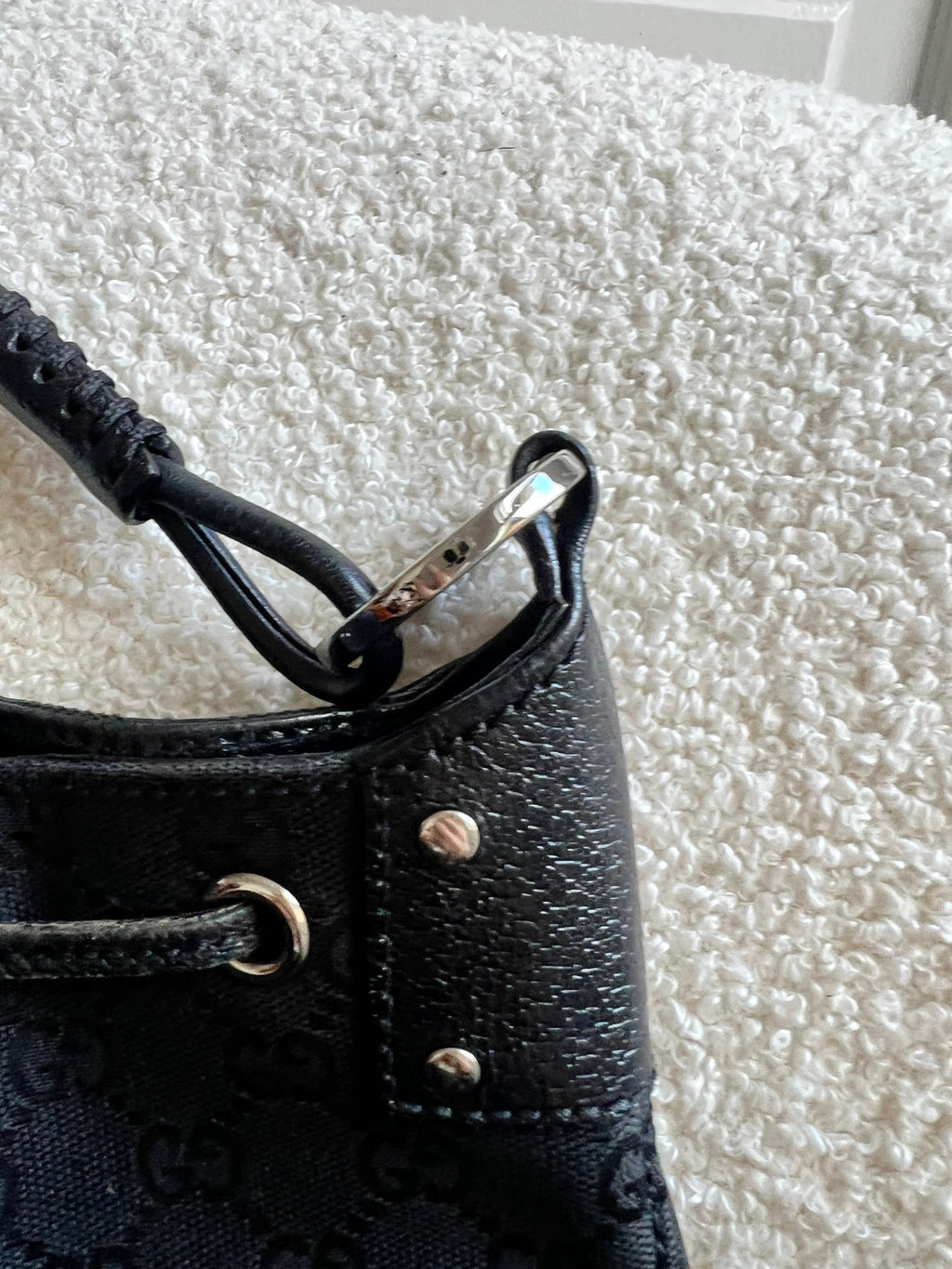 Gucci Black GG Canvas Drawstring Shoulder Bag
