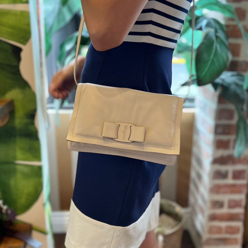 SALVATORE FERRAGAMO Puffy Footballer Vara Beige Leather Crossbody