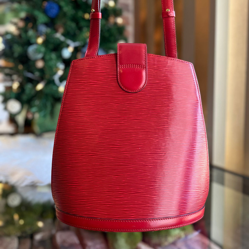 LOUIS VUITTON Cluny Castillan Red Epi Leather Bucket Bag