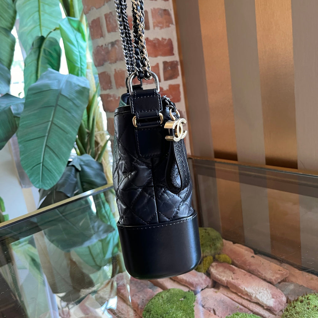 CHANEL Gabrielle Black Quilted Aged Calfskin Leather Crossbody Bag