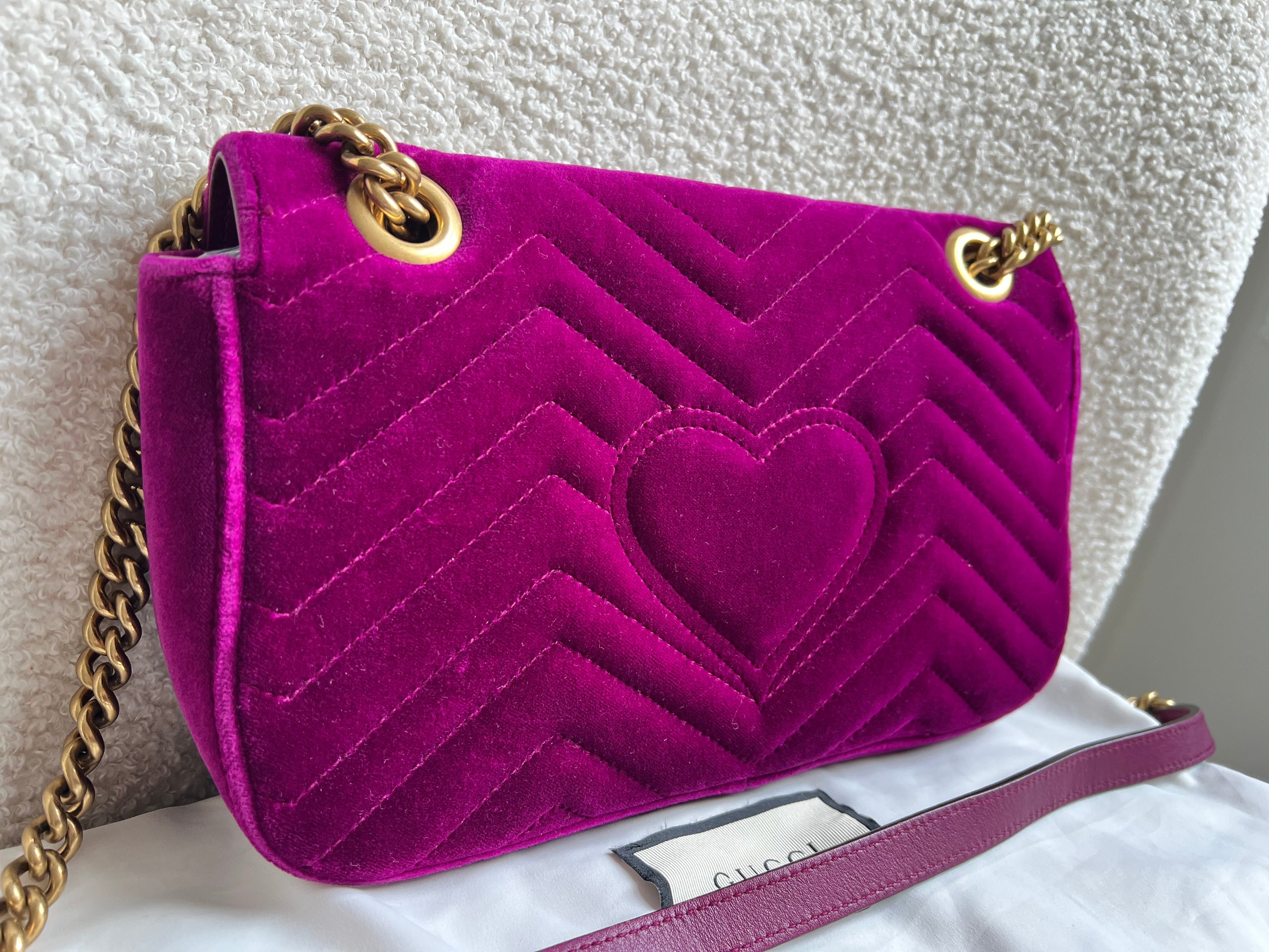 Gucci GG Fuchsia Velvet Marmont Small Shoulder Bag (RRP £1490)