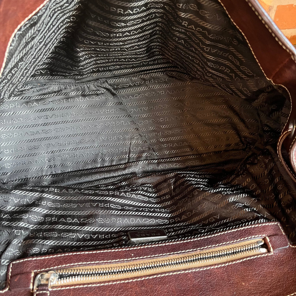 PRADA Buckle Striped Brown Shoulder Bag