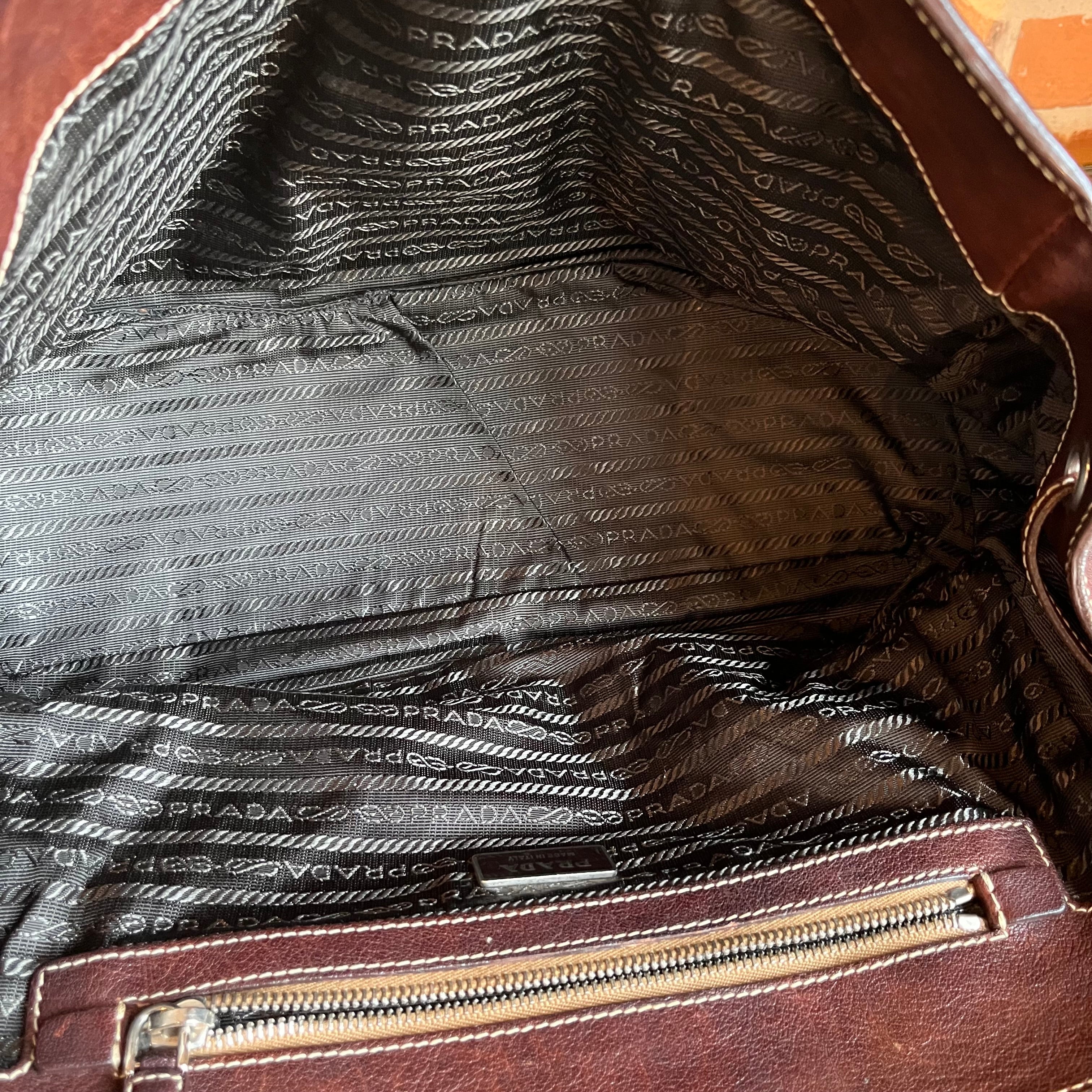 PRADA Buckle Striped Brown Shoulder Bag