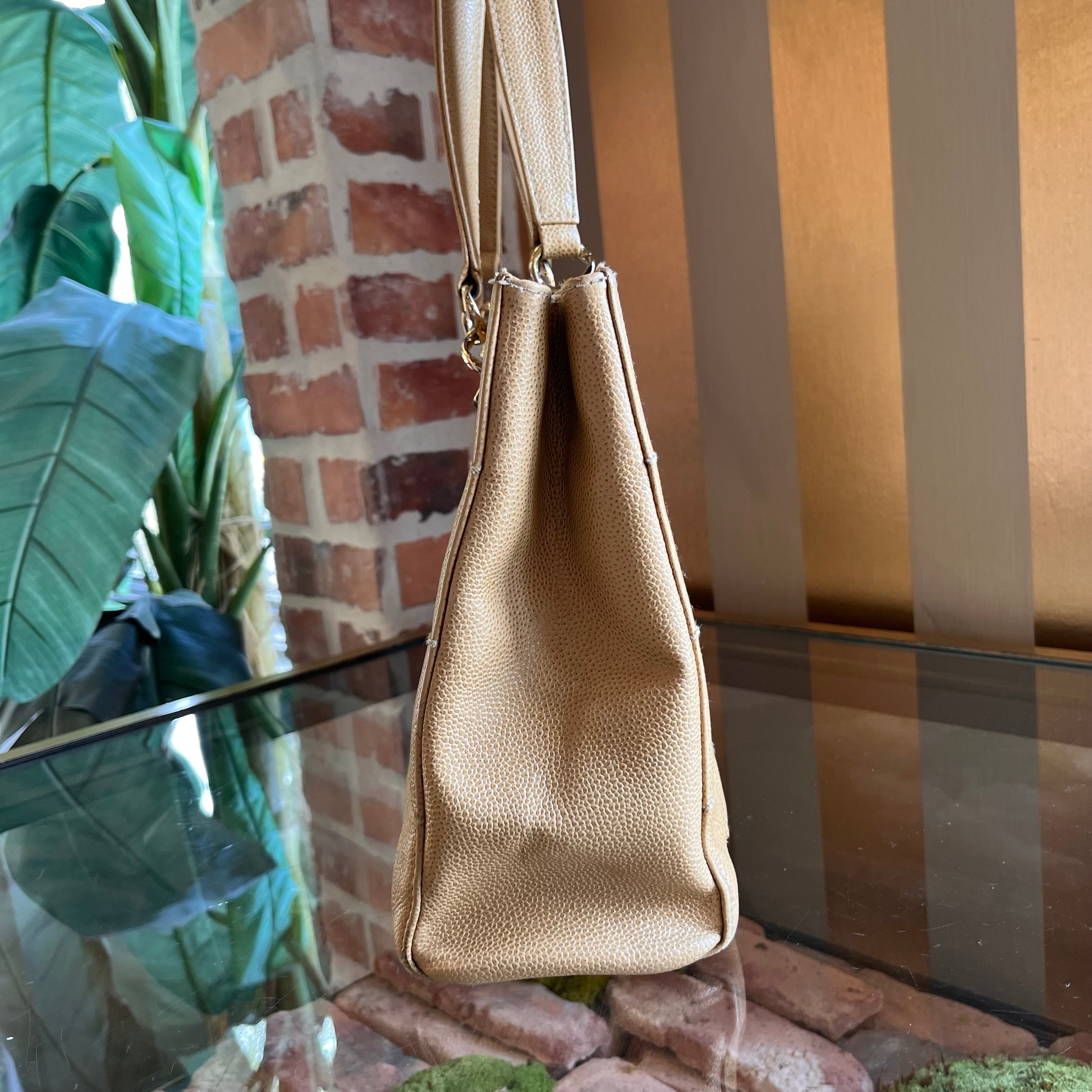 CHANEL Chocolate Bar Beige Caviar Leather Bag Tote