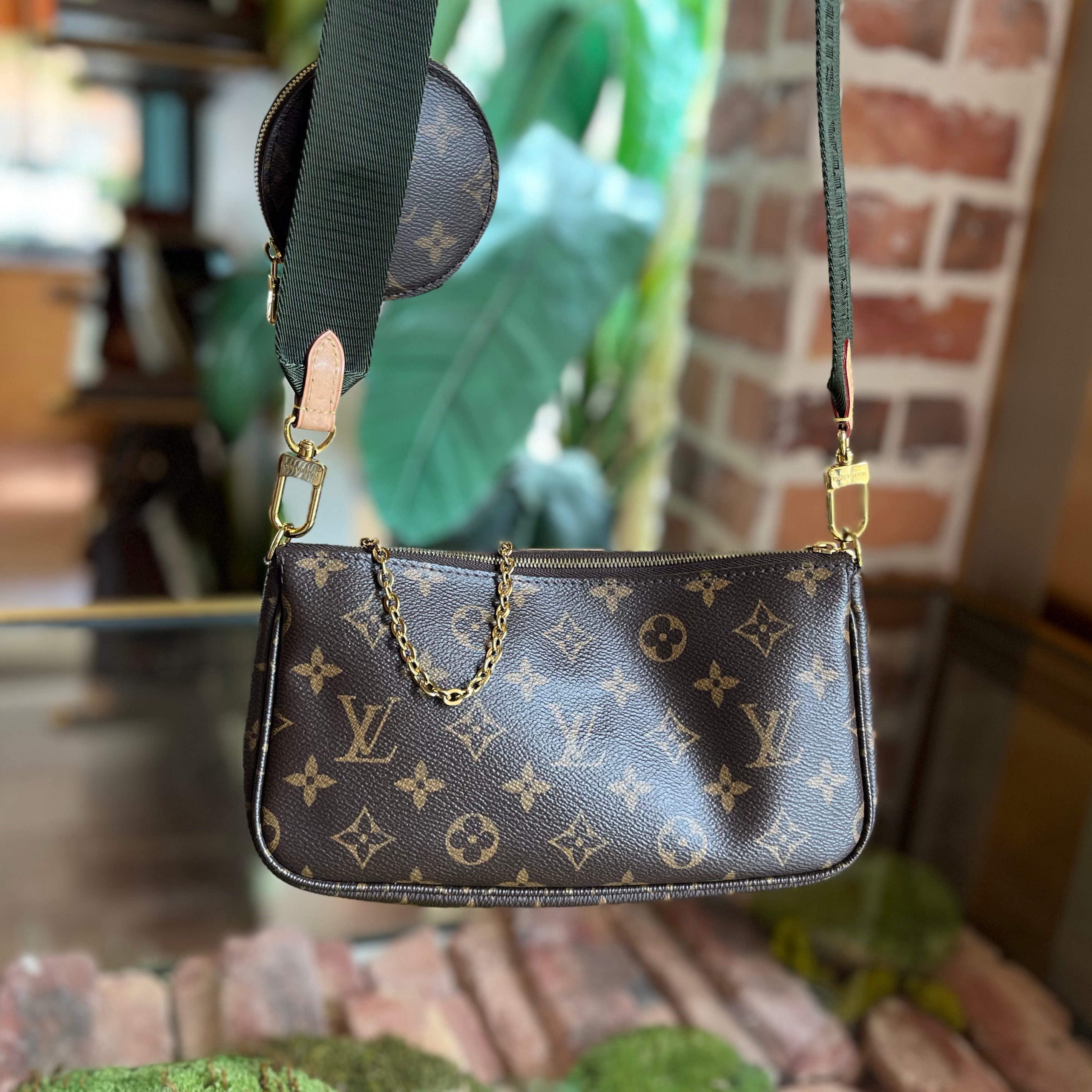 LOUIS VUITTON Multi Pochette Accessories Khaki Brown Monogram Coated Canvas Crossbody Bag