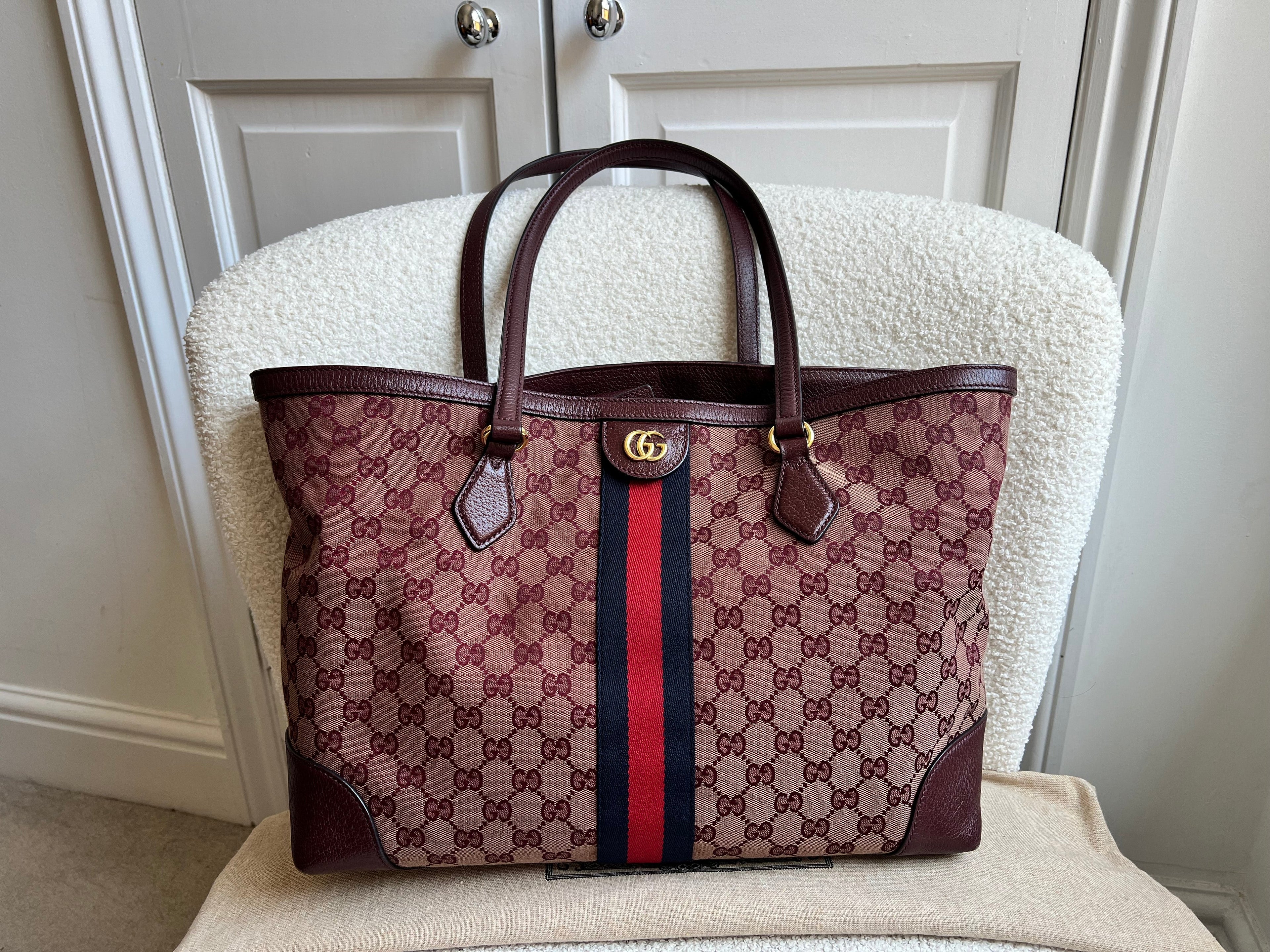 Gucci Burgundy Ophidia GG Supreme Medium Tote