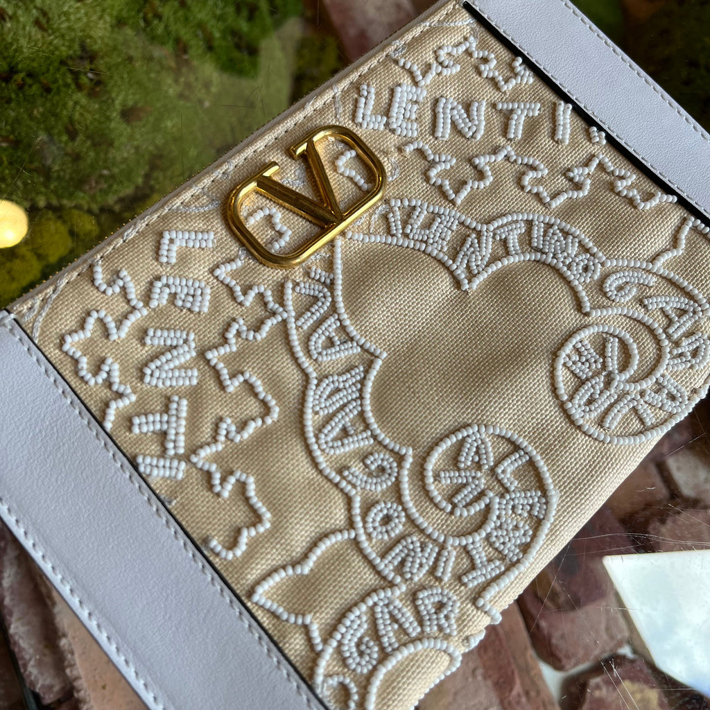 VALENTINO White Beaded Pouch Bag