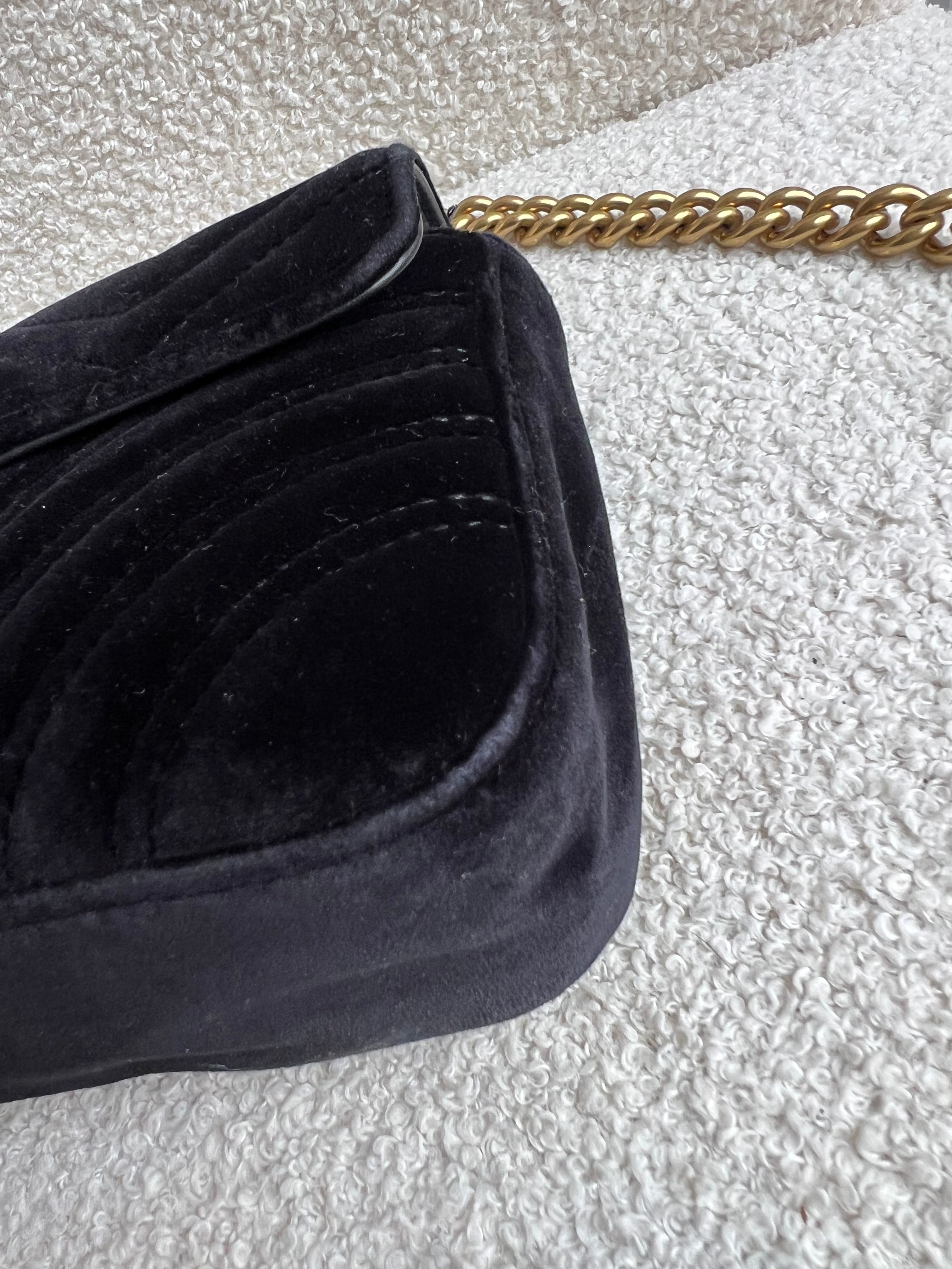 Gucci GG Black Velvet Marmont Mini Shoulder Bag (RRP £1395)