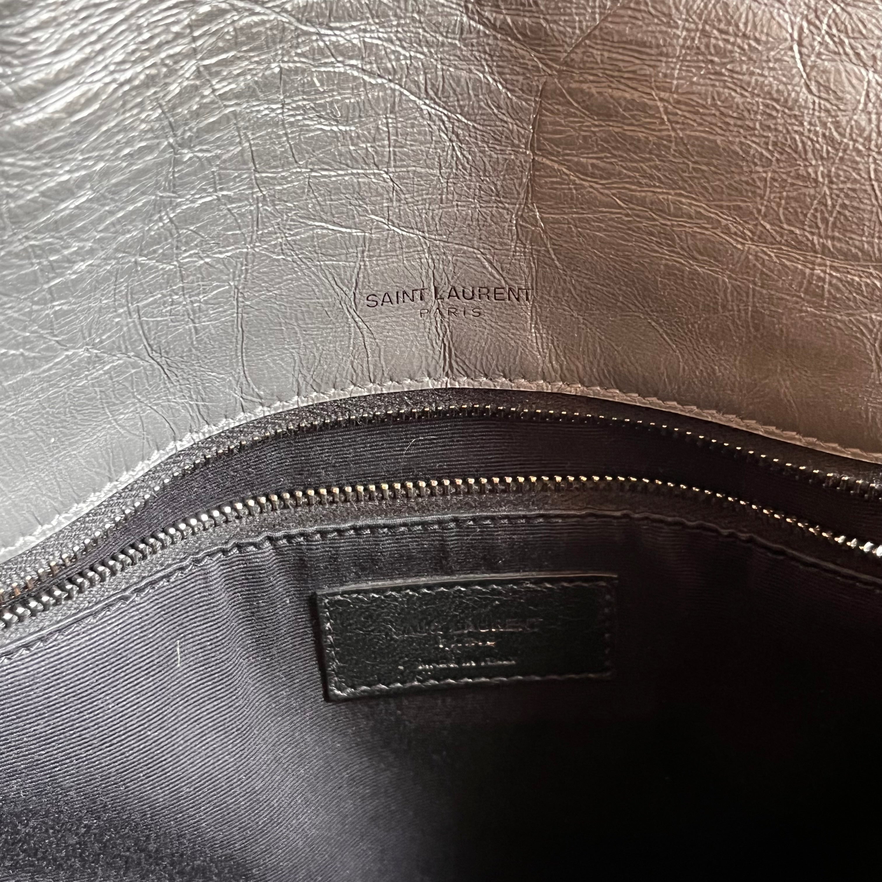 SAINT LAURENT Medium Niki Grey Quilted Crinkled Leather Shoulder Bag